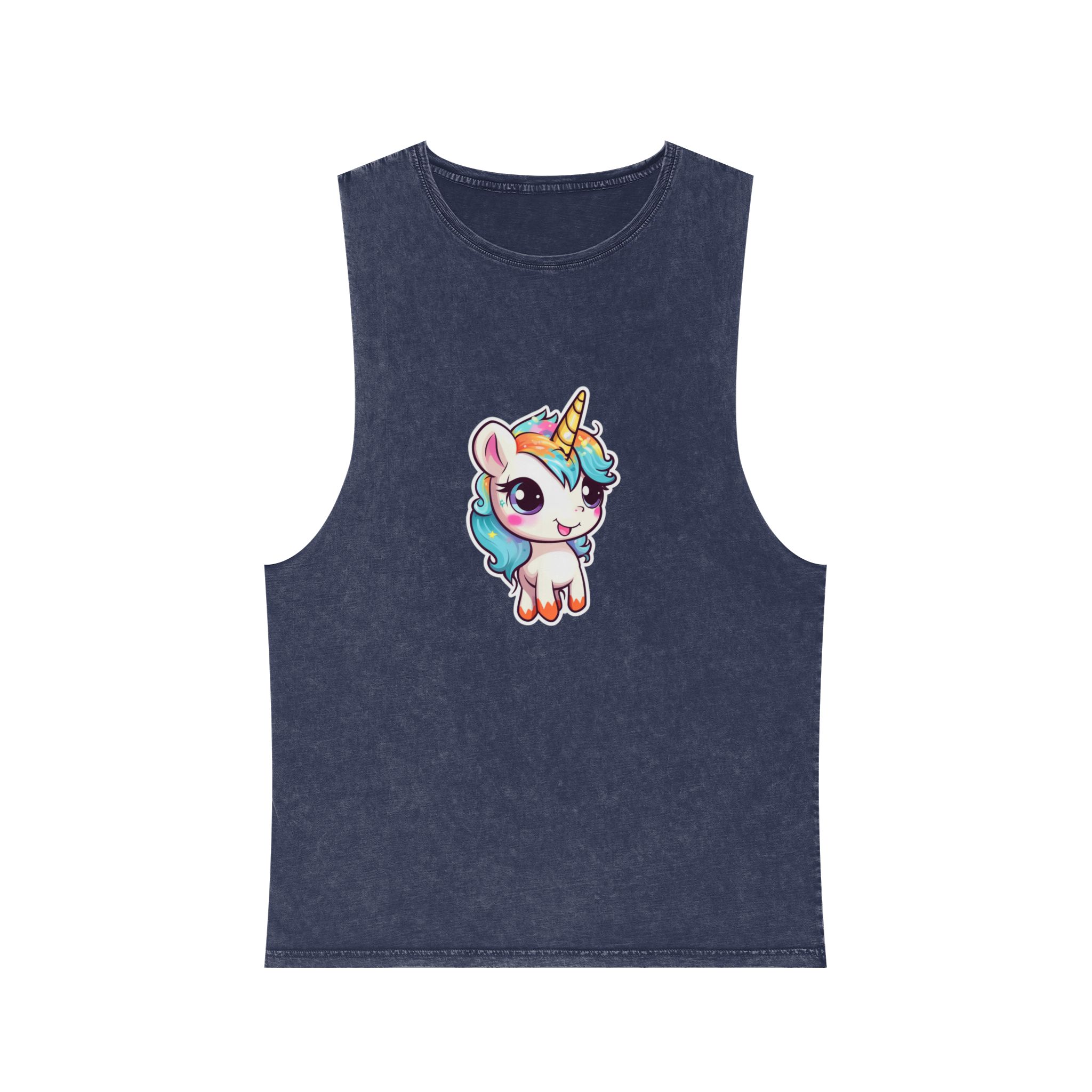 Sticker Unicorn With Rainbow Mane Blue Eyes Unisex Stonewash Tank Top - Image 13