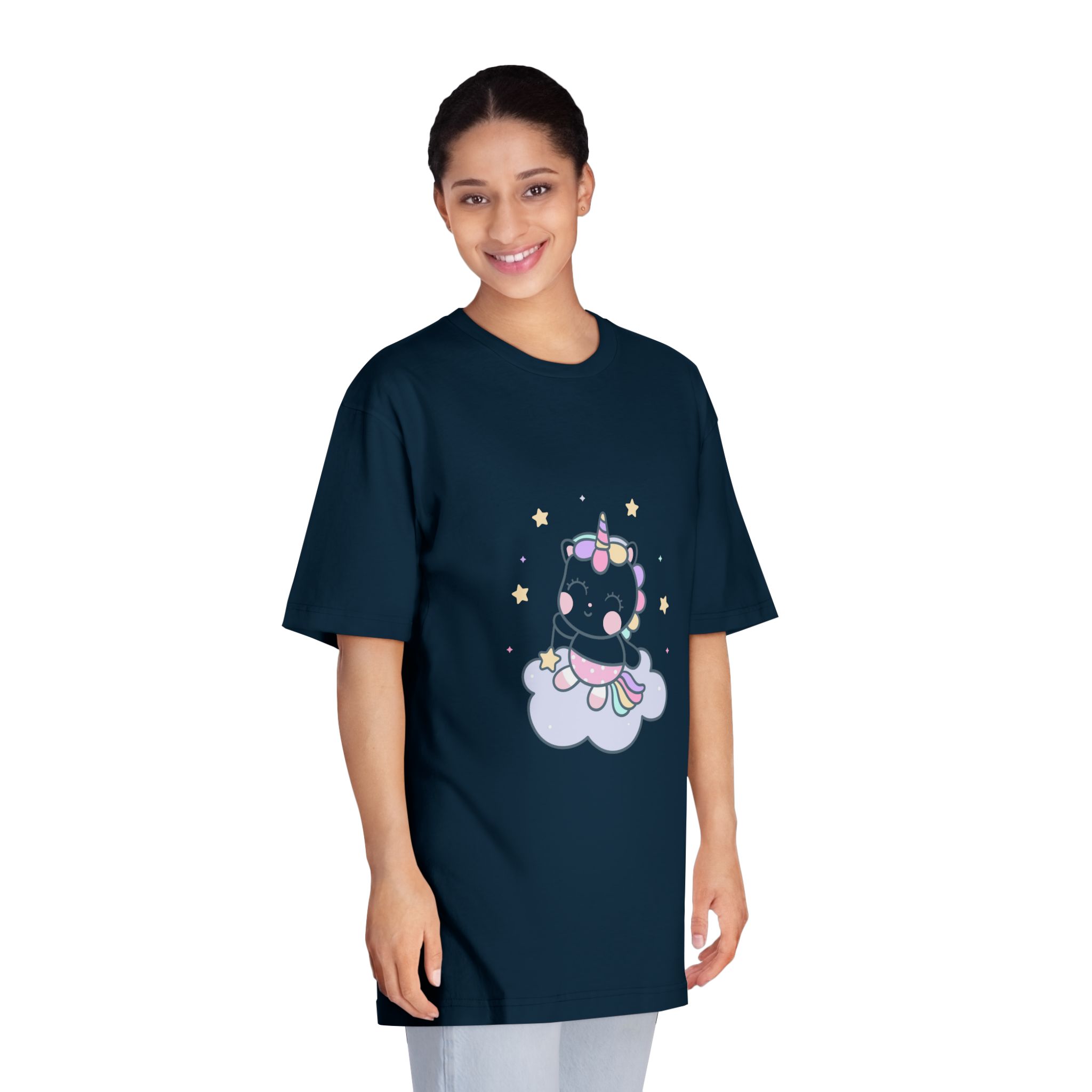 Hand Drawn Kawaii Unicorn Vector Cloud Unisex Classic Crewneck T Shirt - Image 19