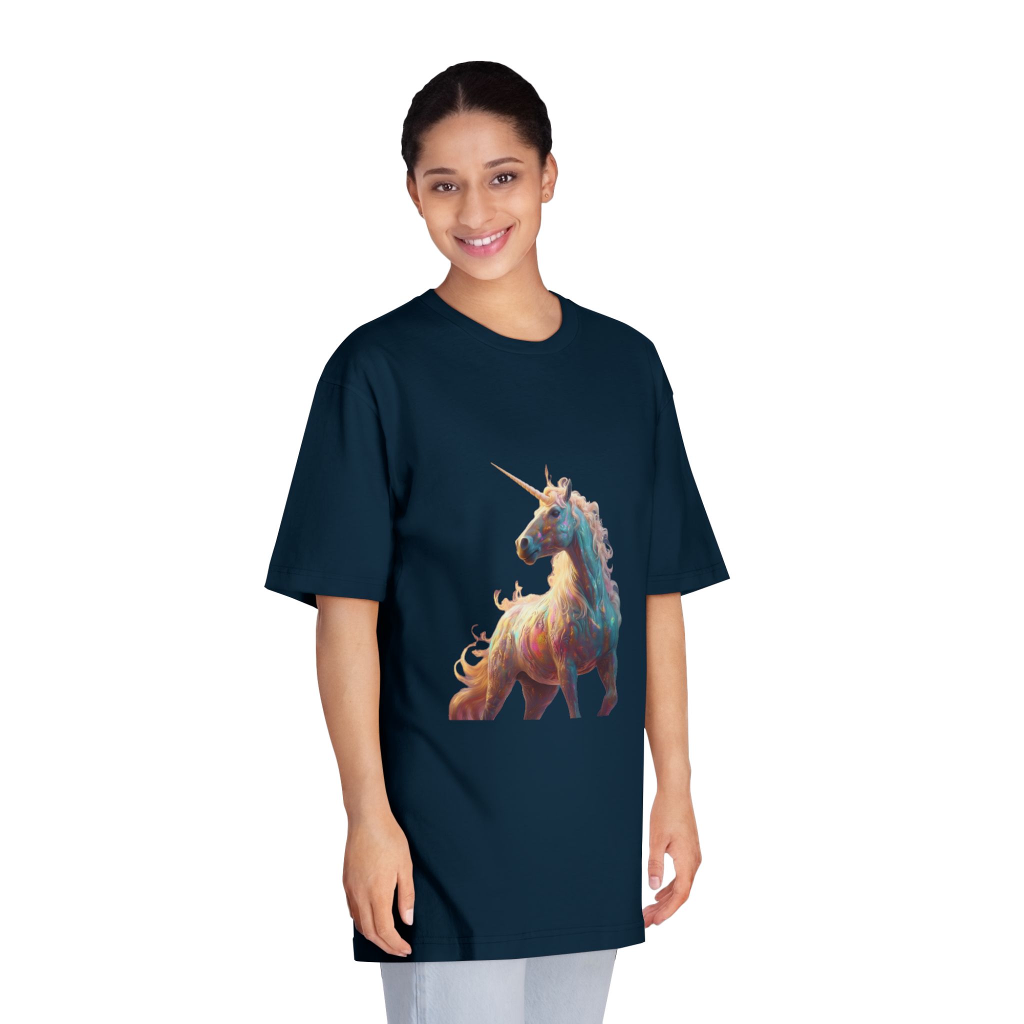 Unicorn With Long Mane Colorful Mane Standing Hill Generative Ai Unisex Classic Crewneck T Shirt - Image 19