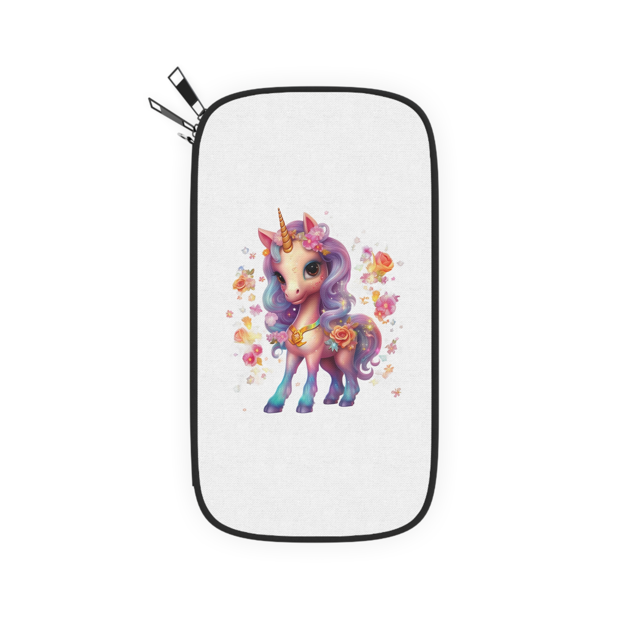Illustration Unicorn Cartoon With Flower White Background Generative Ai (1) Passport Wallet - Image 2