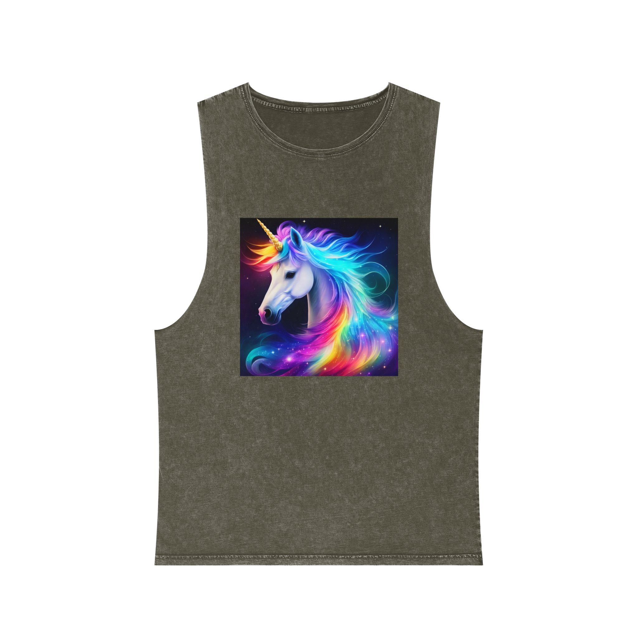 Portrait Unicorn Isolated Stars Background Generative Artificial Intelligence Unisex Stonewash Tank Top - Image 5