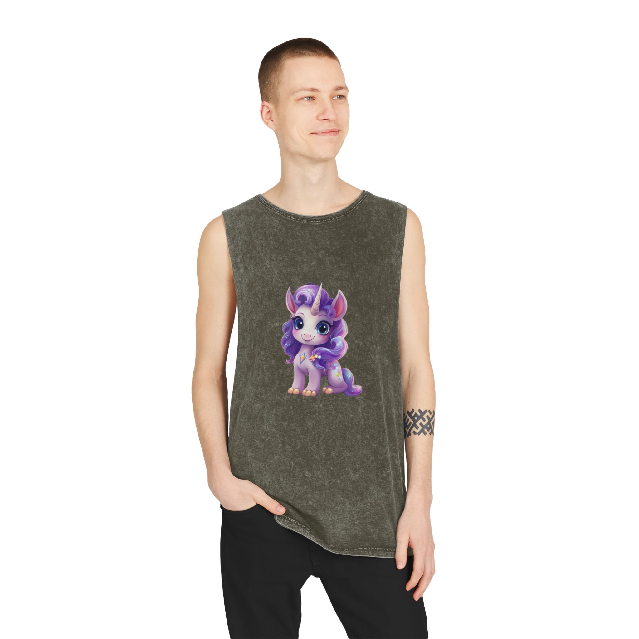 Beautiful Cute Baby Unicorn (8) Unisex Stonewash Tank Top - Image 7