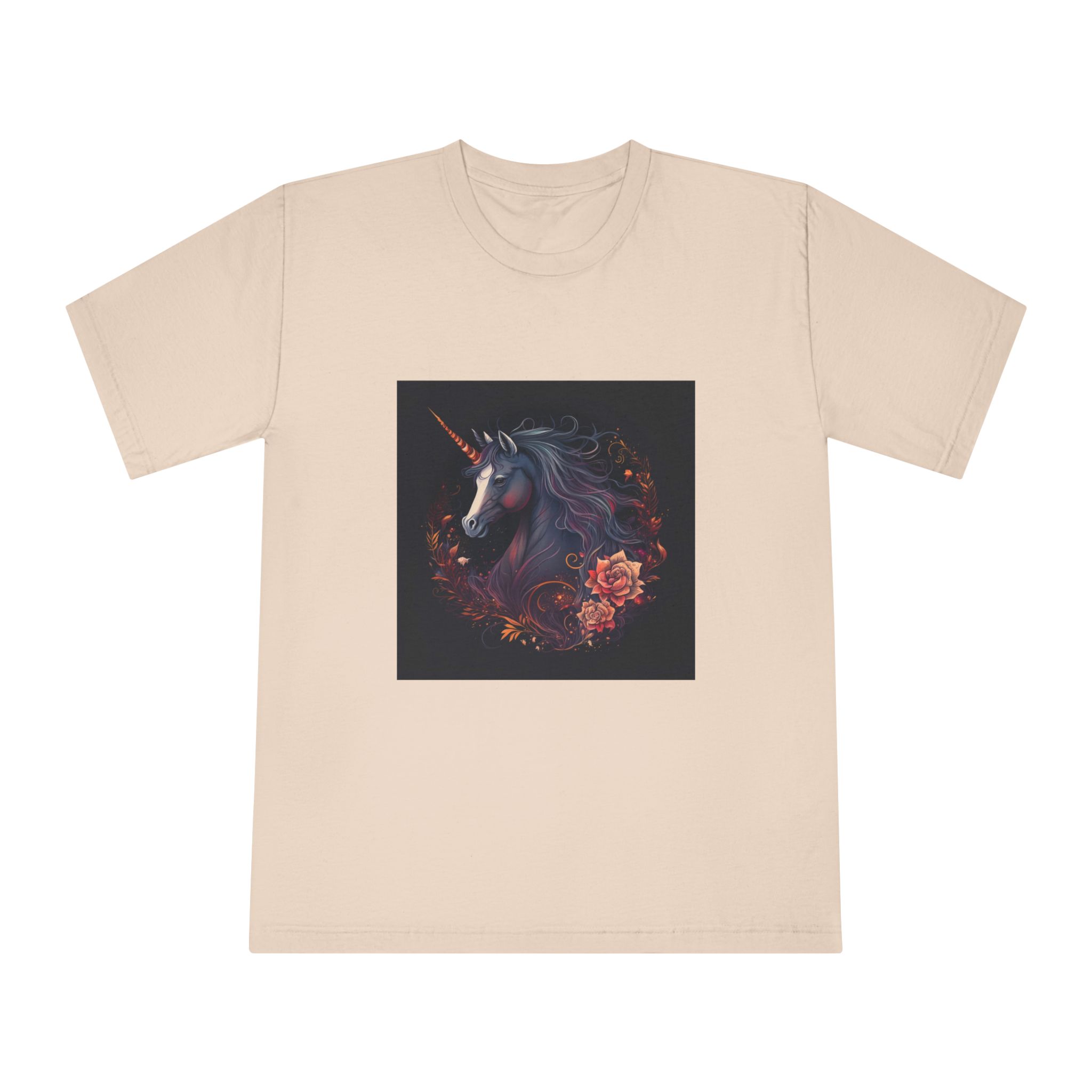 Unicorn With Long Mane Flowers Dark Background Generative Ai Unisex Classic Crewneck T Shirt - Image 9