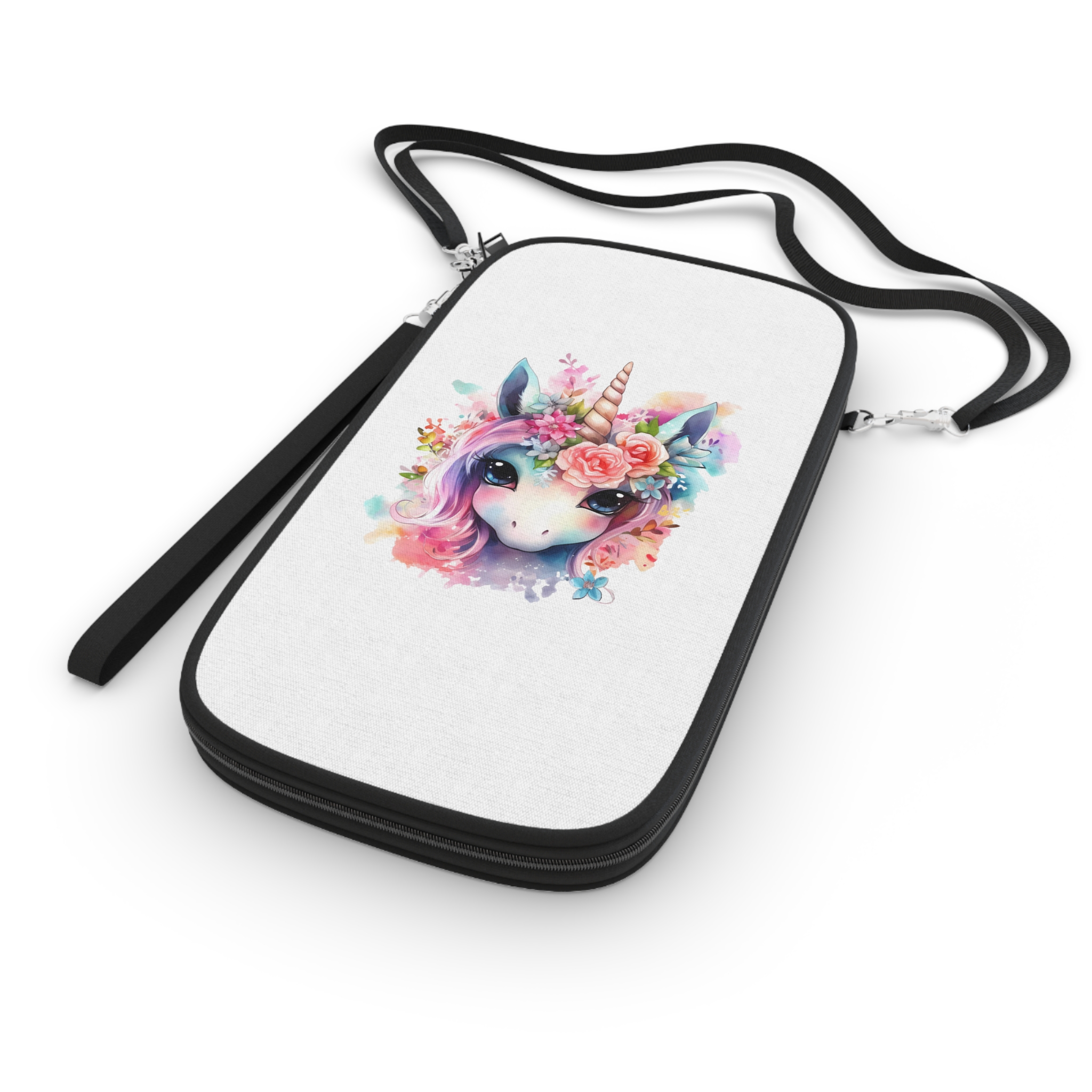 Cute Colorful Magic Unicorn With Flowers Watercolor Style (4) Passport Wallet - Image 3