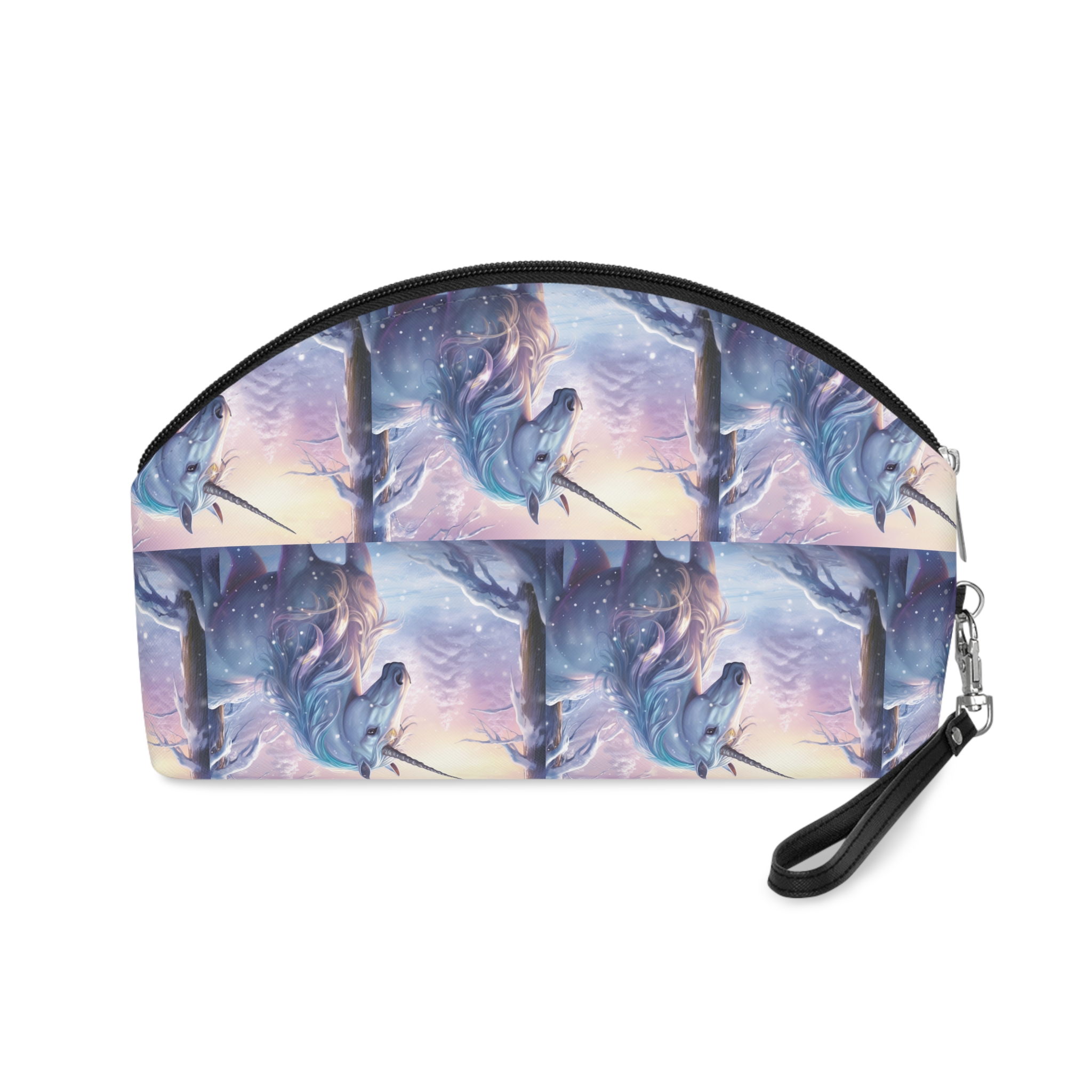 Unicorn Snow With Pink Sky Background Generative Ai Makeup Bag - Image 2