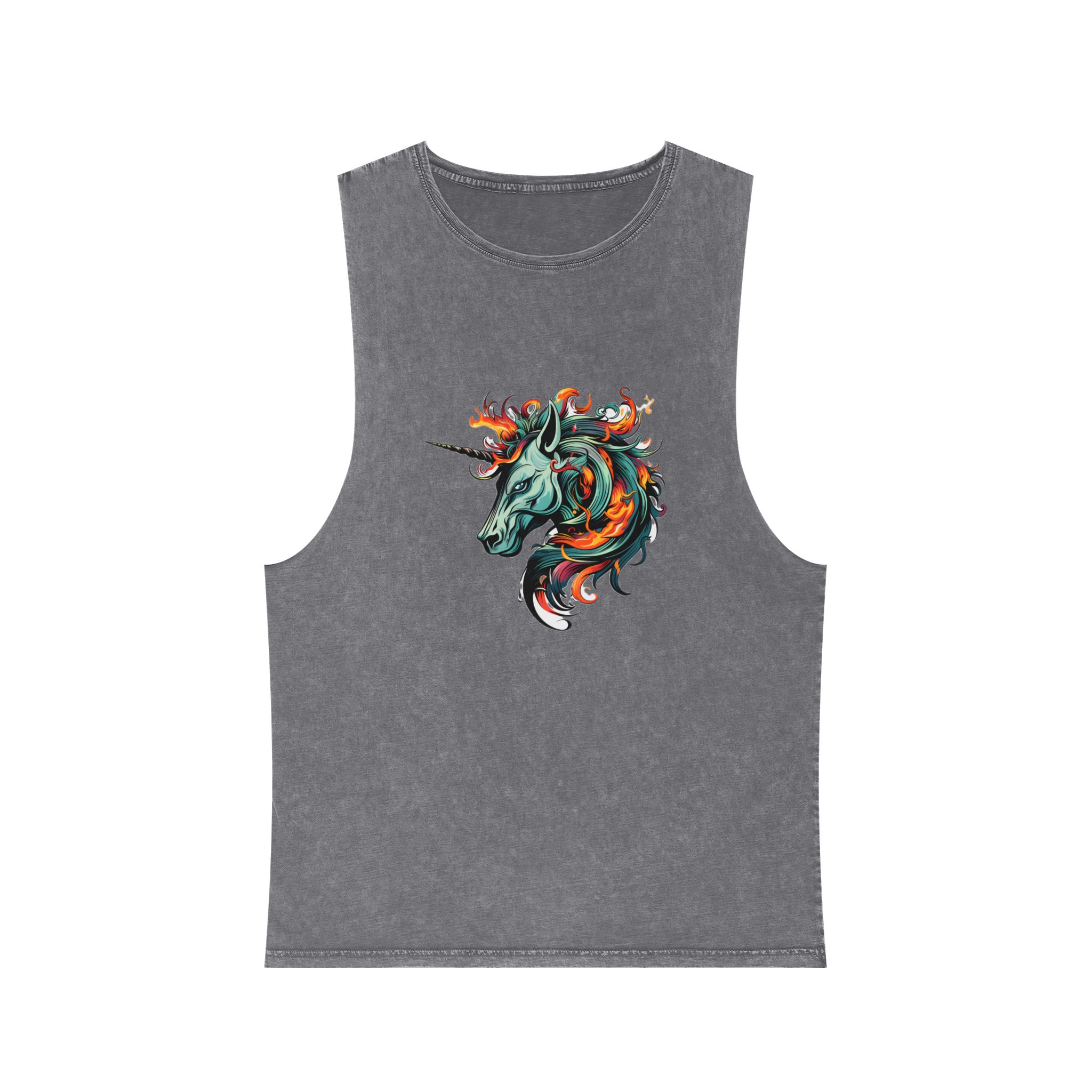 Unicorn Head Tshirt Tattoo Design Dark Art Illustration Isolated White (1) Unisex Stonewash Tank Top - Image 9