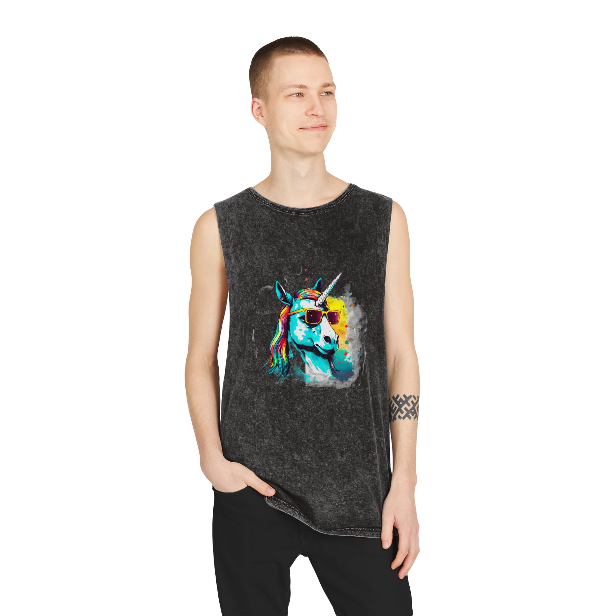 Cute Cartoon Baby Unicorn Isolated Transparent Background Ideal Tshirt Prints Stickers Mugs Unisex Stonewash Tank Top - Image 3