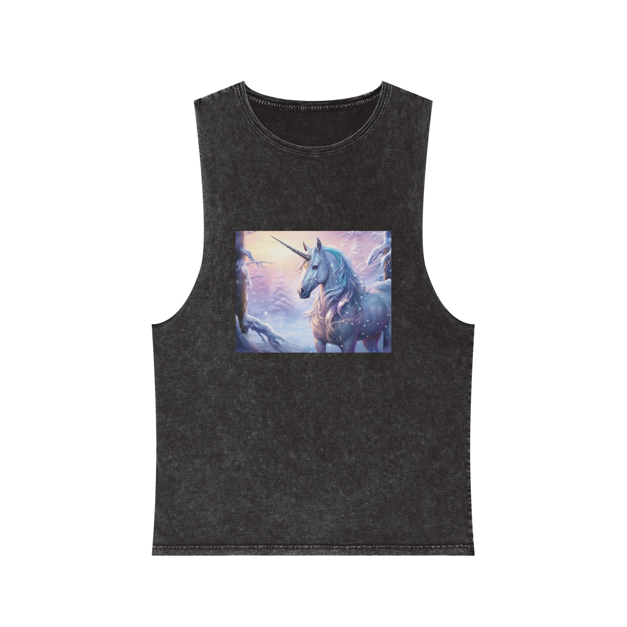 Unicorn Snow With Pink Sky Background Generative Ai Unisex Stonewash Tank Top