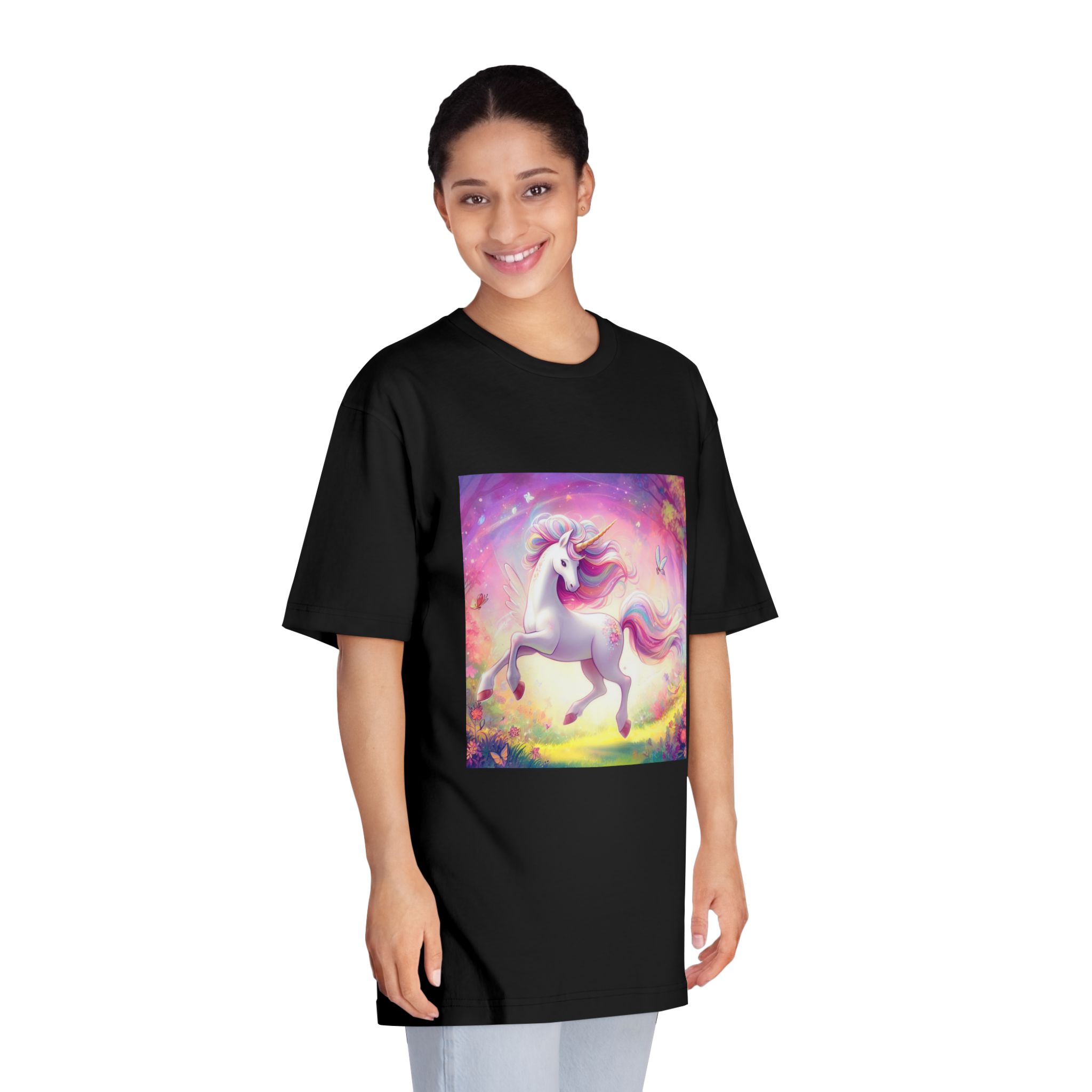 Beautiful Unicorn Running Magical Meadow Unicorn Background Images Whimsical Unicorn (2) Unisex Classic Crewneck T Shirt - Image 7