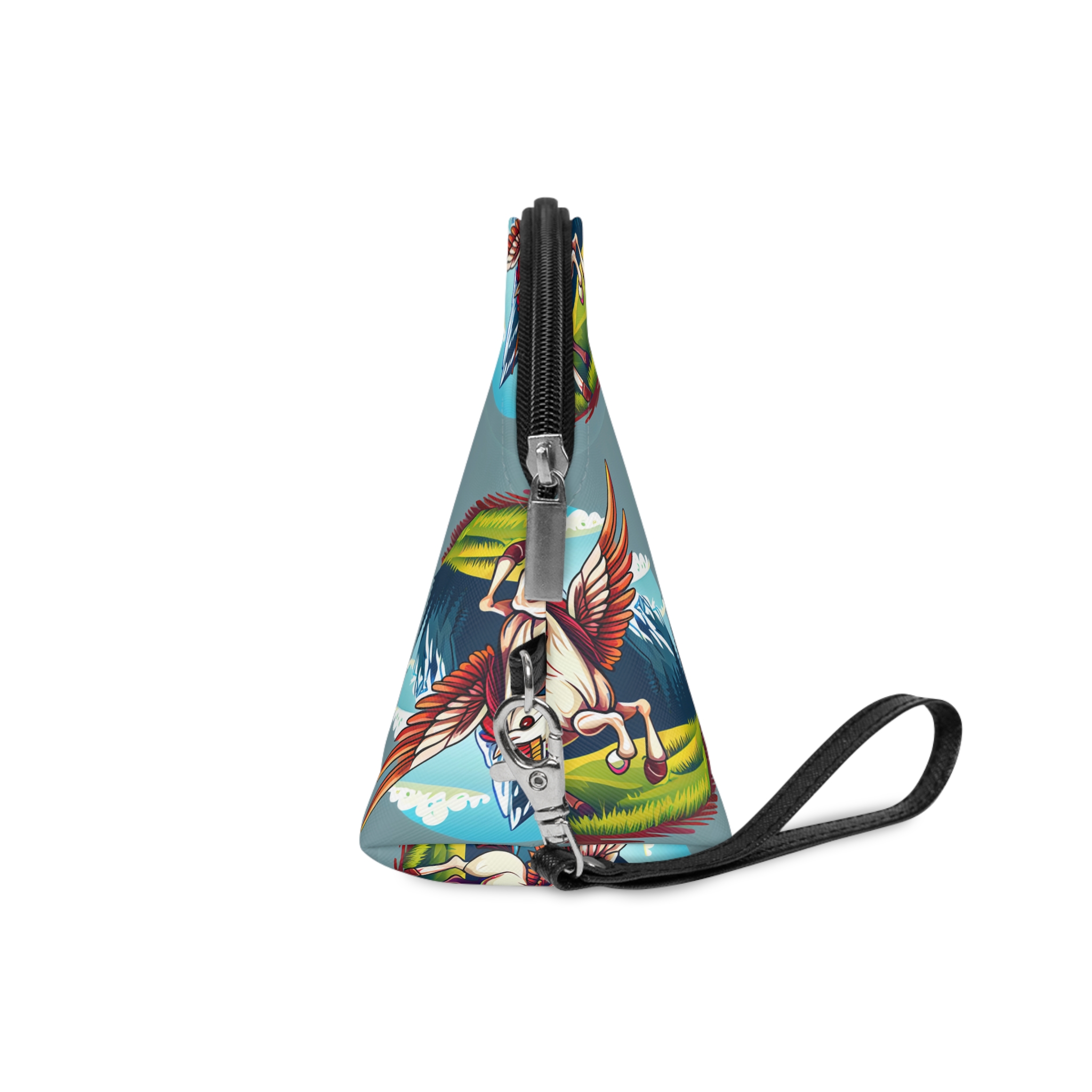 Cartoon Unicorn With Rainbow Wings Top Mountain Background Generative Ai Makeup Bag - Image 3