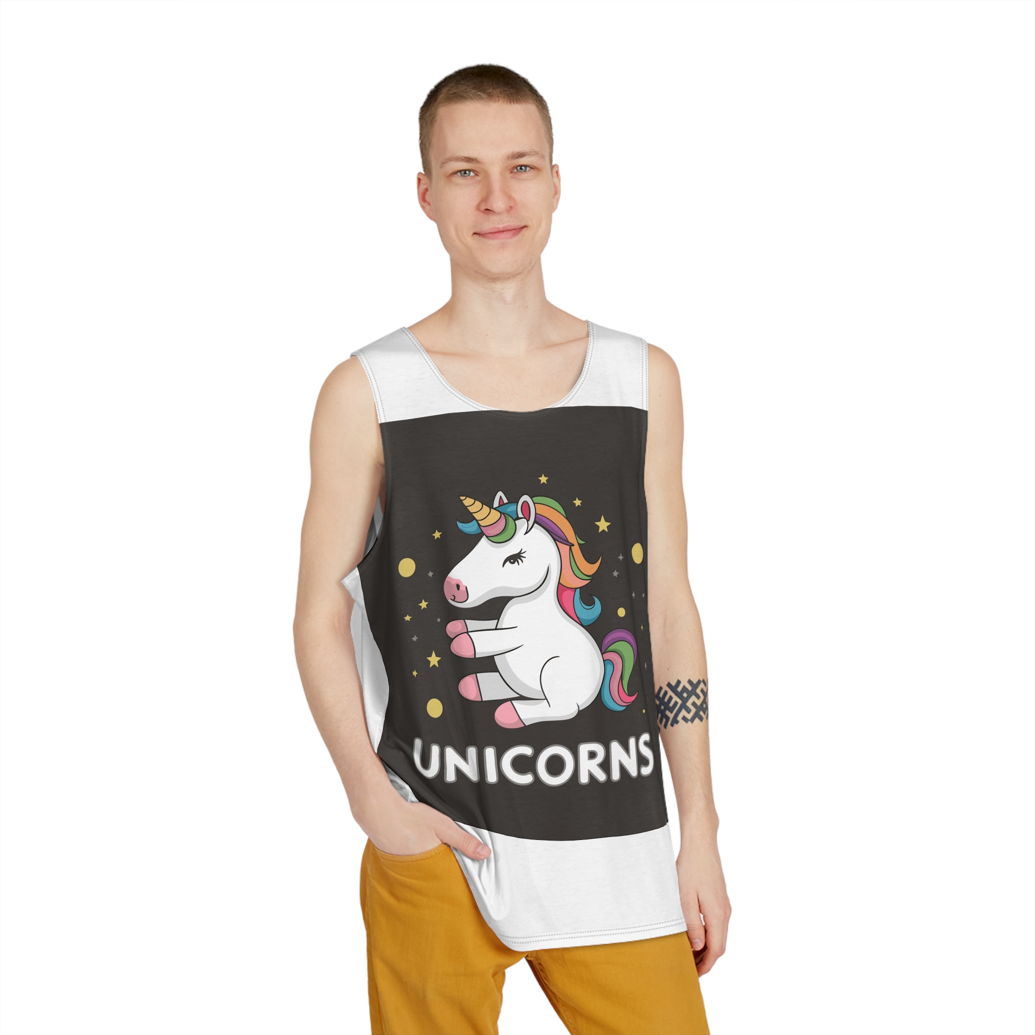 Cute Unicorn Illustration T Shirt Design Unicorn Vector Unicorn Princess Cartoon Vector Mens Tank Aop - Image 3