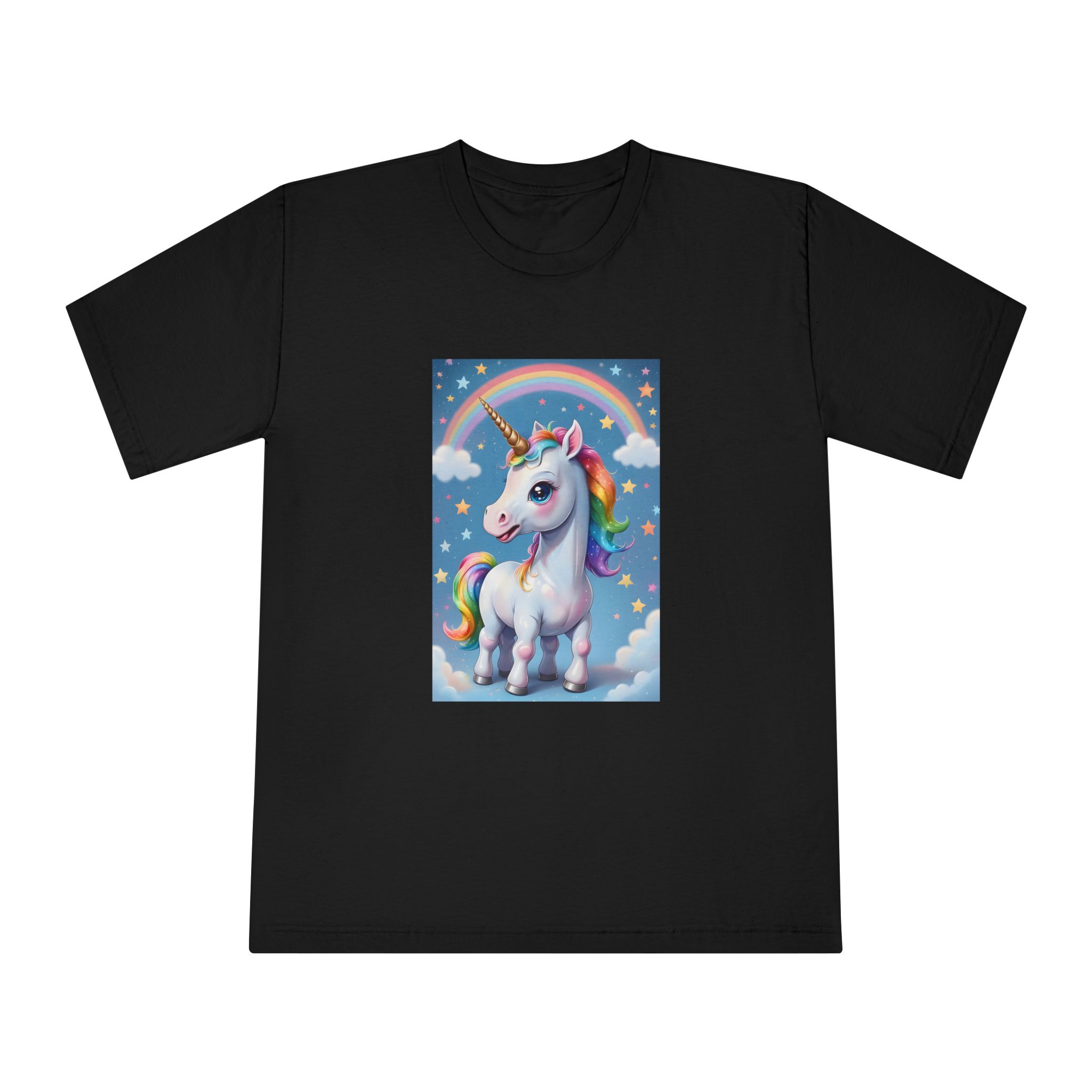 Happy Unicorn Background Sky Rainbow Copy Unisex Classic Crewneck T Shirt - Image 5
