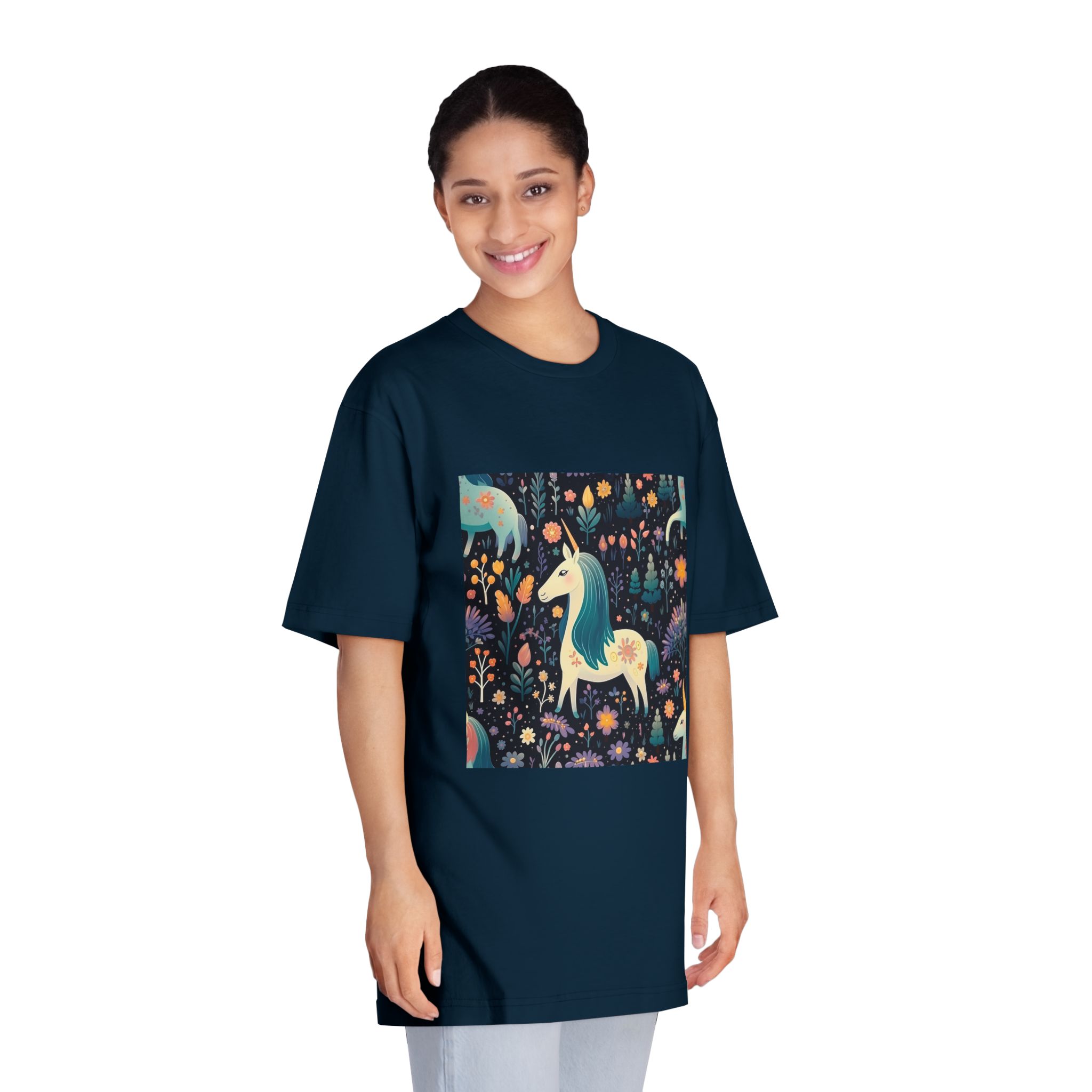 Childish Seamless Pattern Background With Colorful Unicorns Unisex Classic Crewneck T Shirt - Image 19