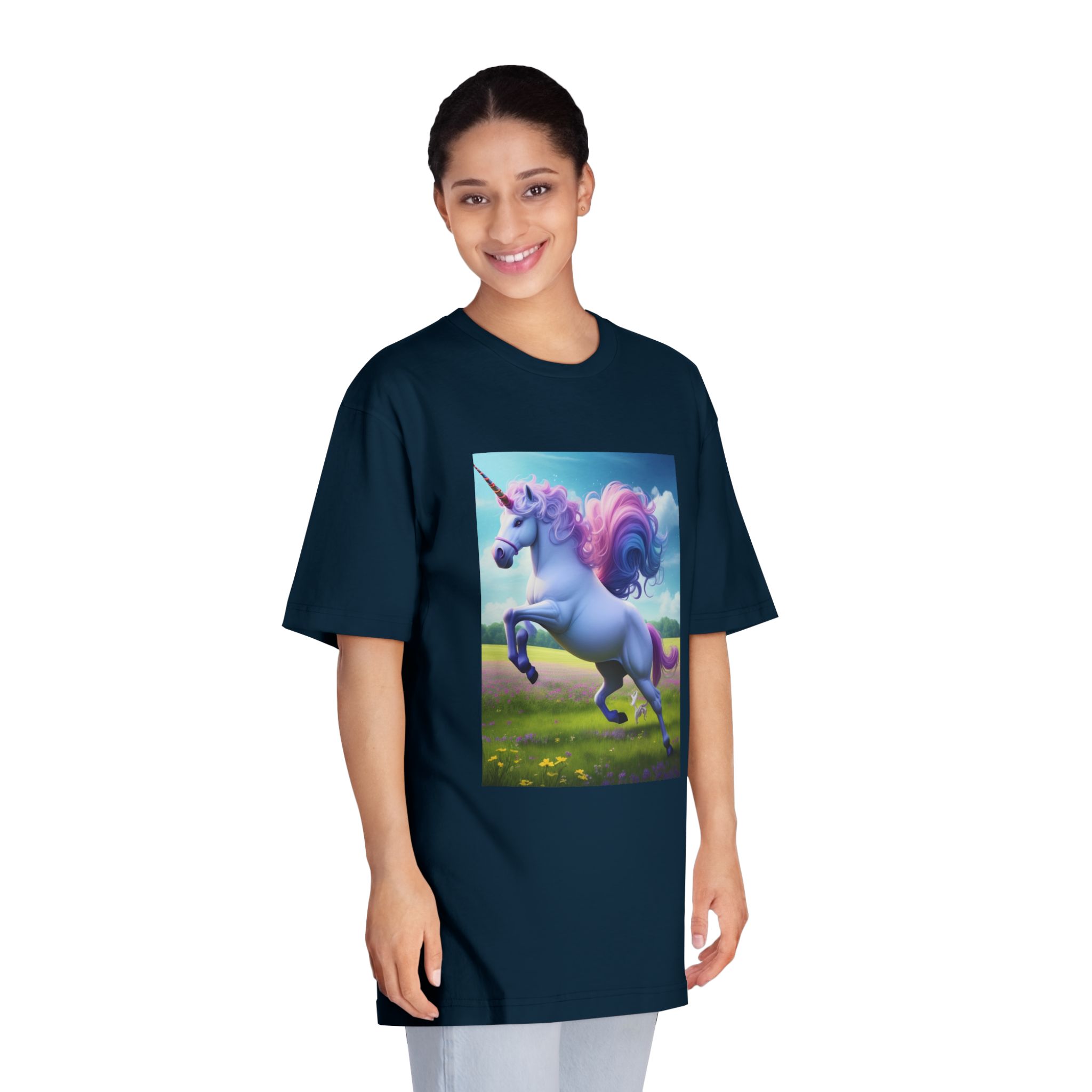 Beautiful Unicorn Running Magical Meadow Unicorn Background Images Whimsical Unicorn (37) Unisex Classic Crewneck T Shirt - Image 19