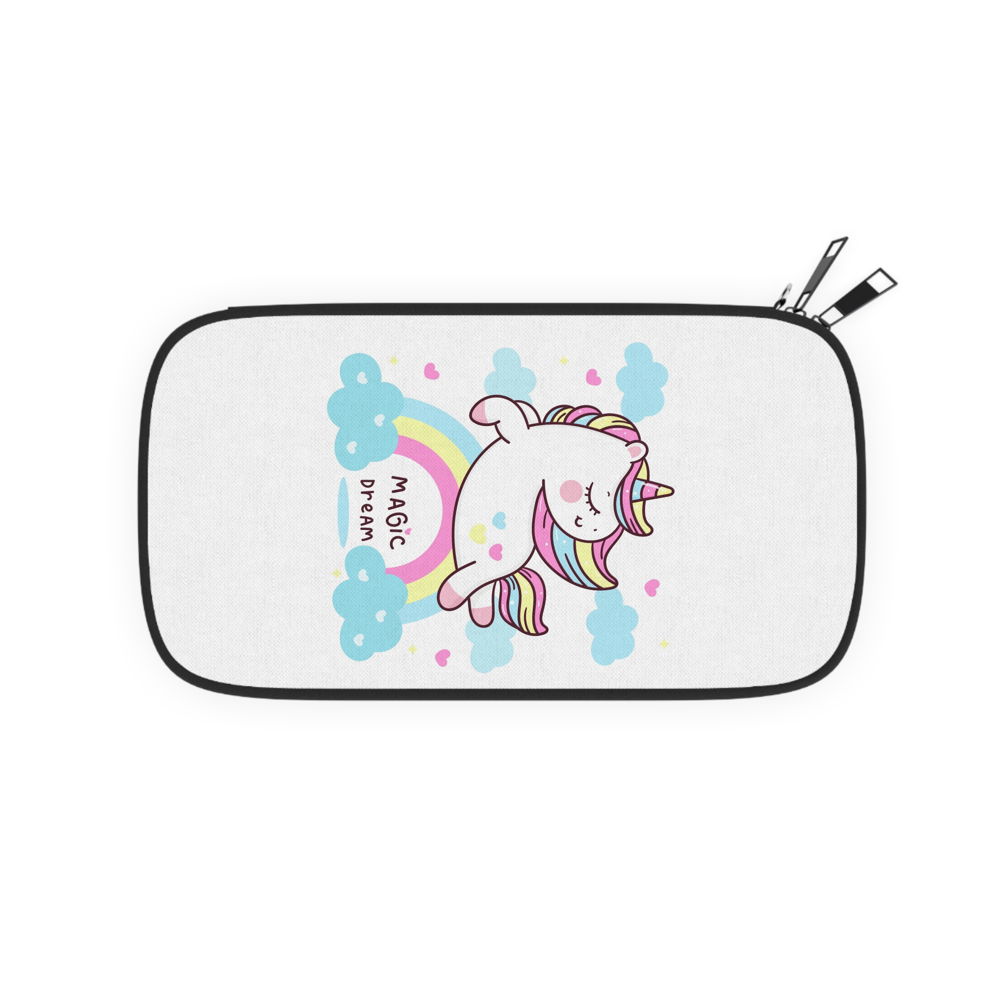 Cute Unicorn Pegasus Vector Fly On Sky With Rainbow Sweet Heart and Cloud Pony Cartoon Pastel Background Valentines Day (còpia) Passport Wallet