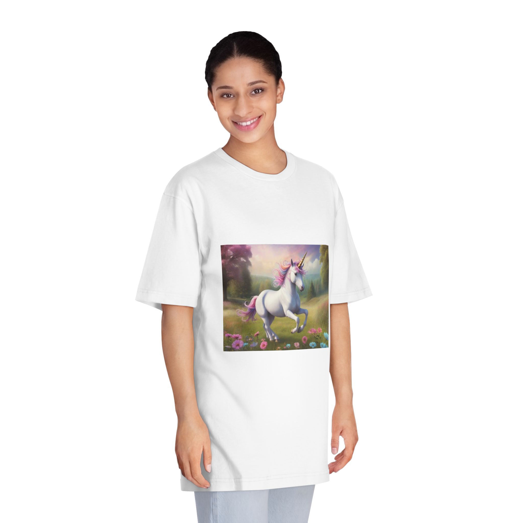 Beautiful Unicorn Running Magical Meadow Unicorn Background Images Whimsical Unicorn (6) Unisex Classic Crewneck T Shirt - Image 3