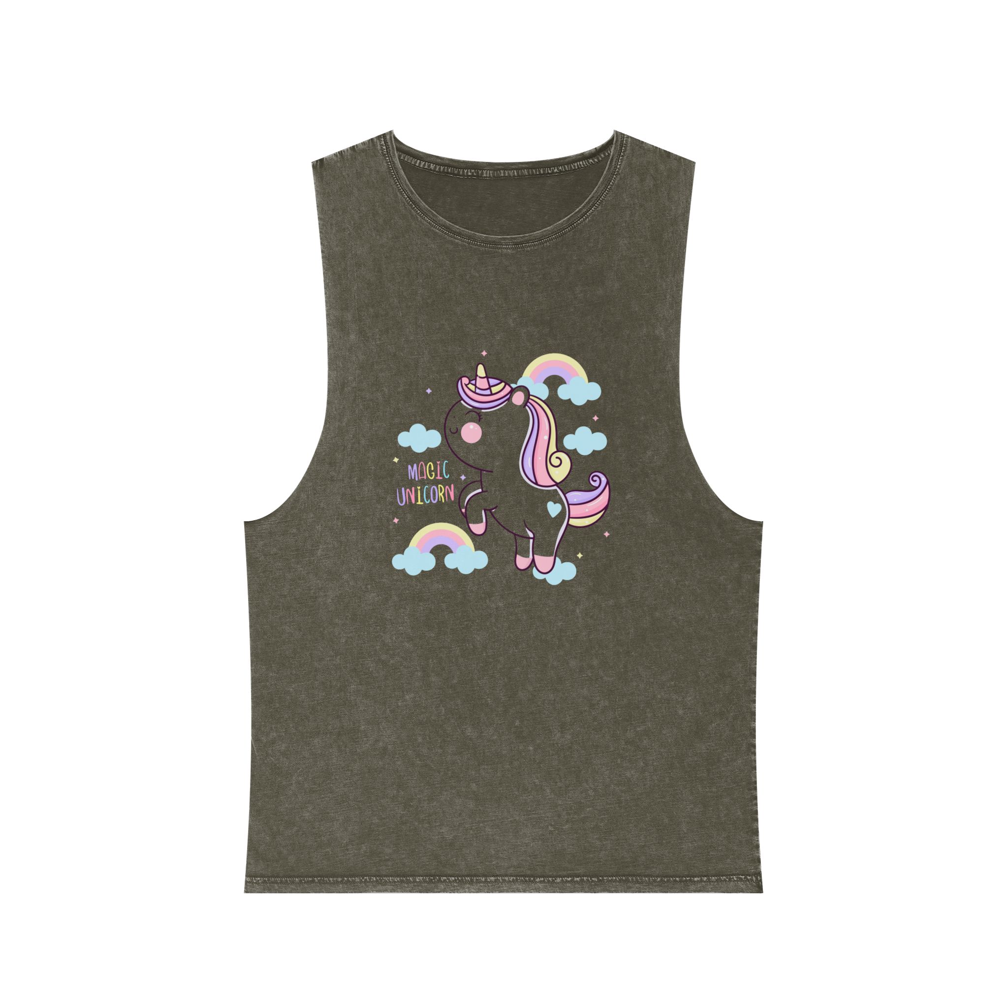 Cute Unicorn Cartoon Magic Rainbow Kawaii Pony Unisex Stonewash Tank Top - Image 5