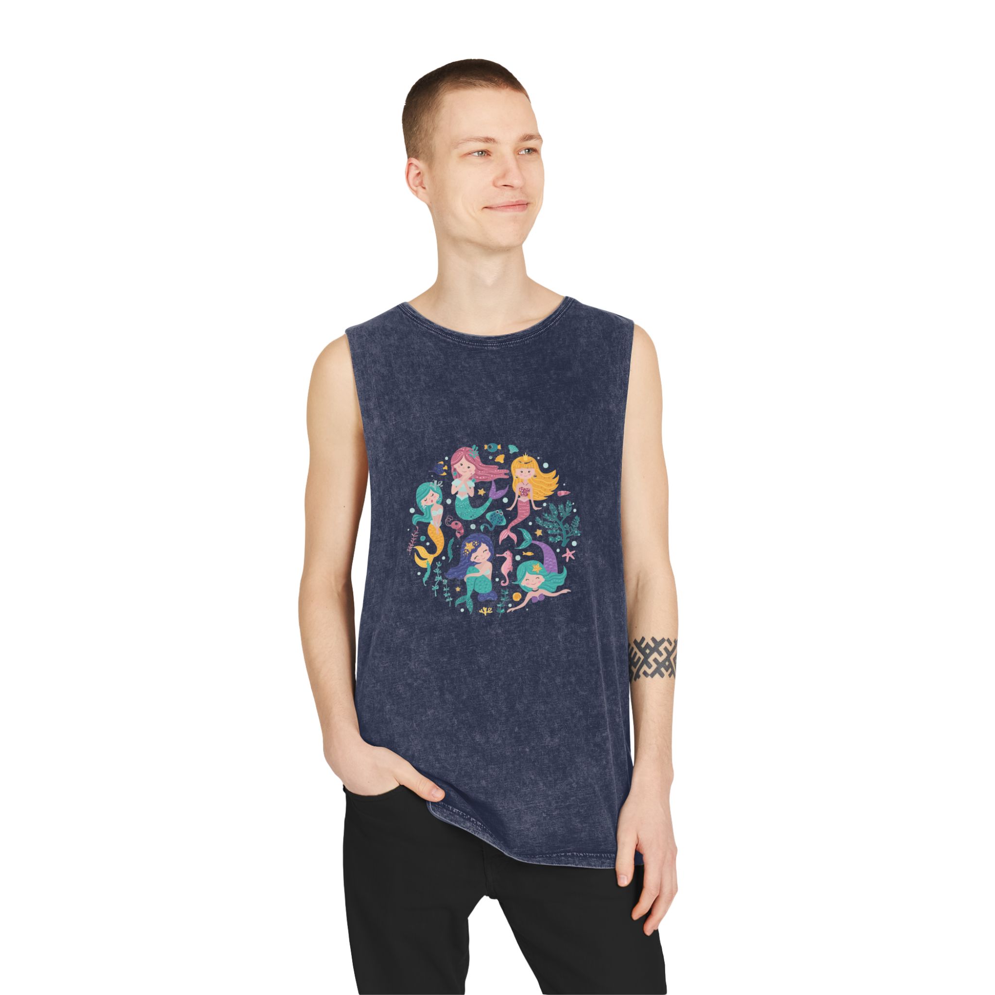Poster With Mermaids Sea Animals Unisex Stonewash Tank Top - Image 15