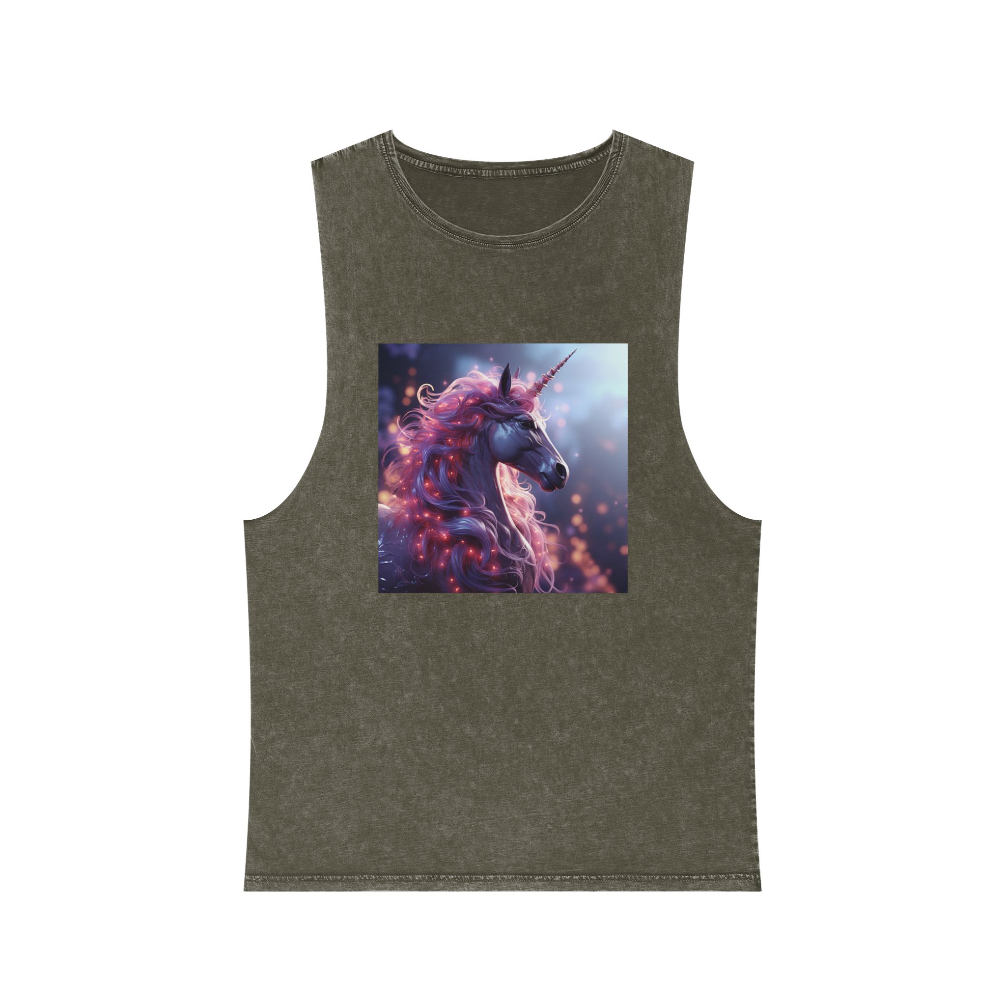 Pink 3d Mythical Unicorn With Lights Mane Unisex Stonewash Tank Top - Image 5