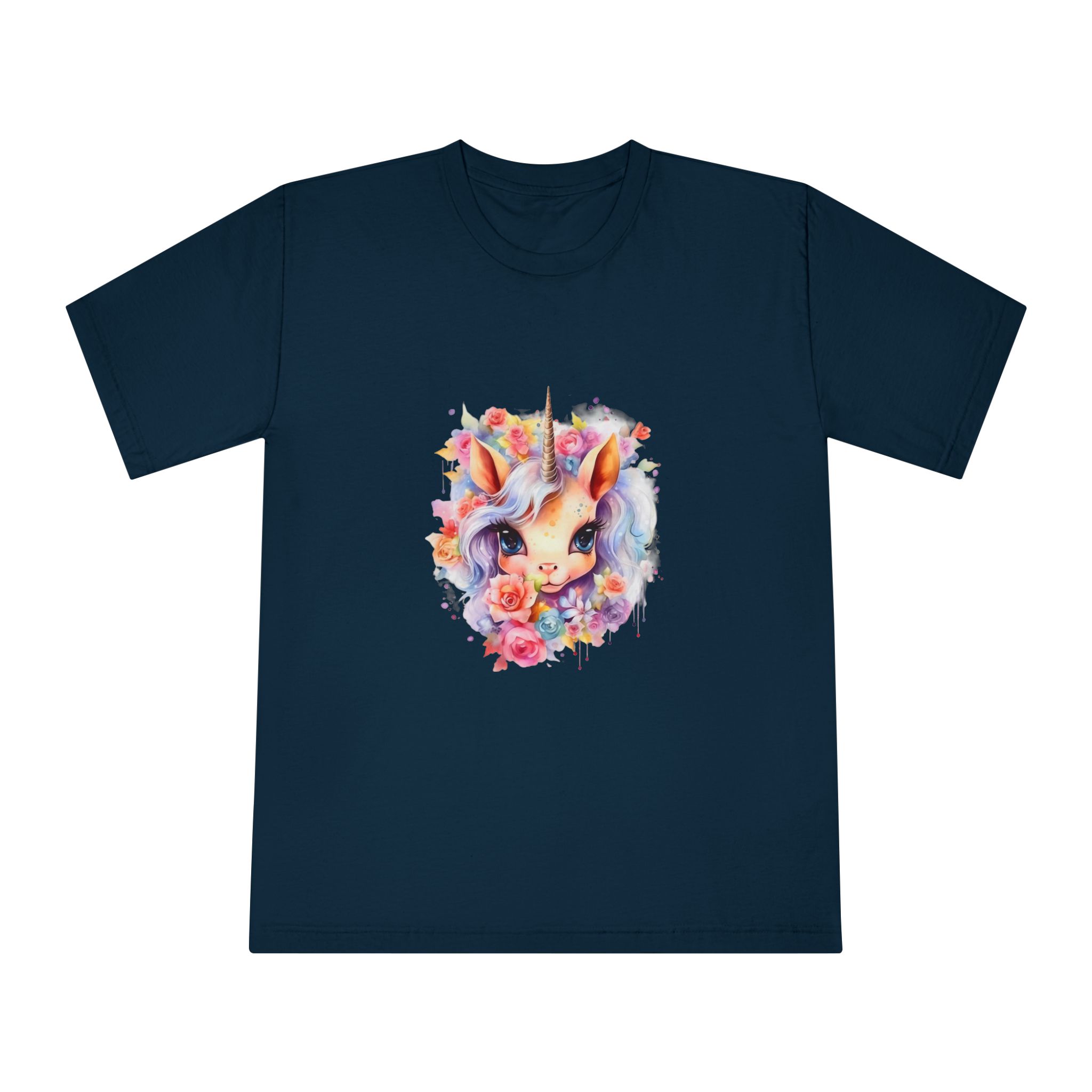 Cute Colorful Magic Unicorn With Flowers Watercolor Style (7) Unisex Classic Crewneck T Shirt - Image 17