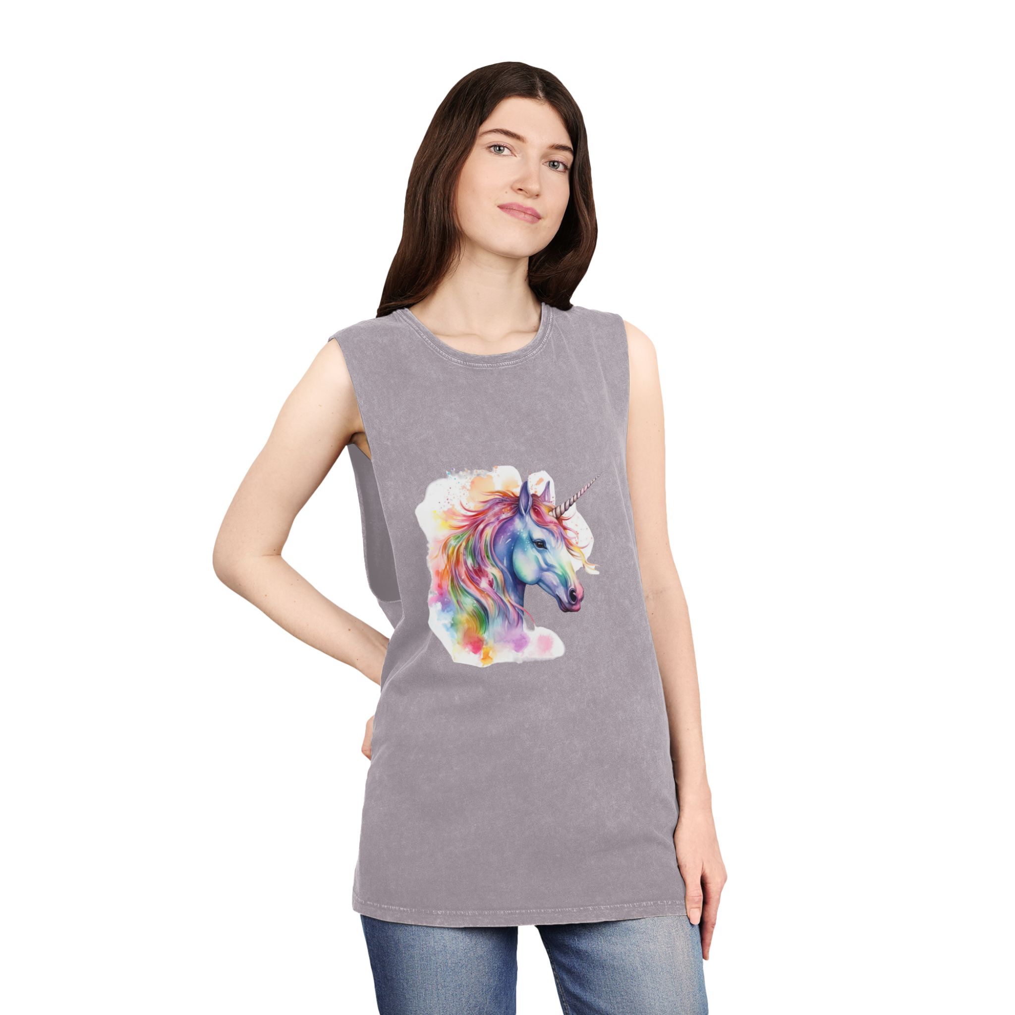 Coloful Unicorn Unisex Stonewash Tank Top - Image 20