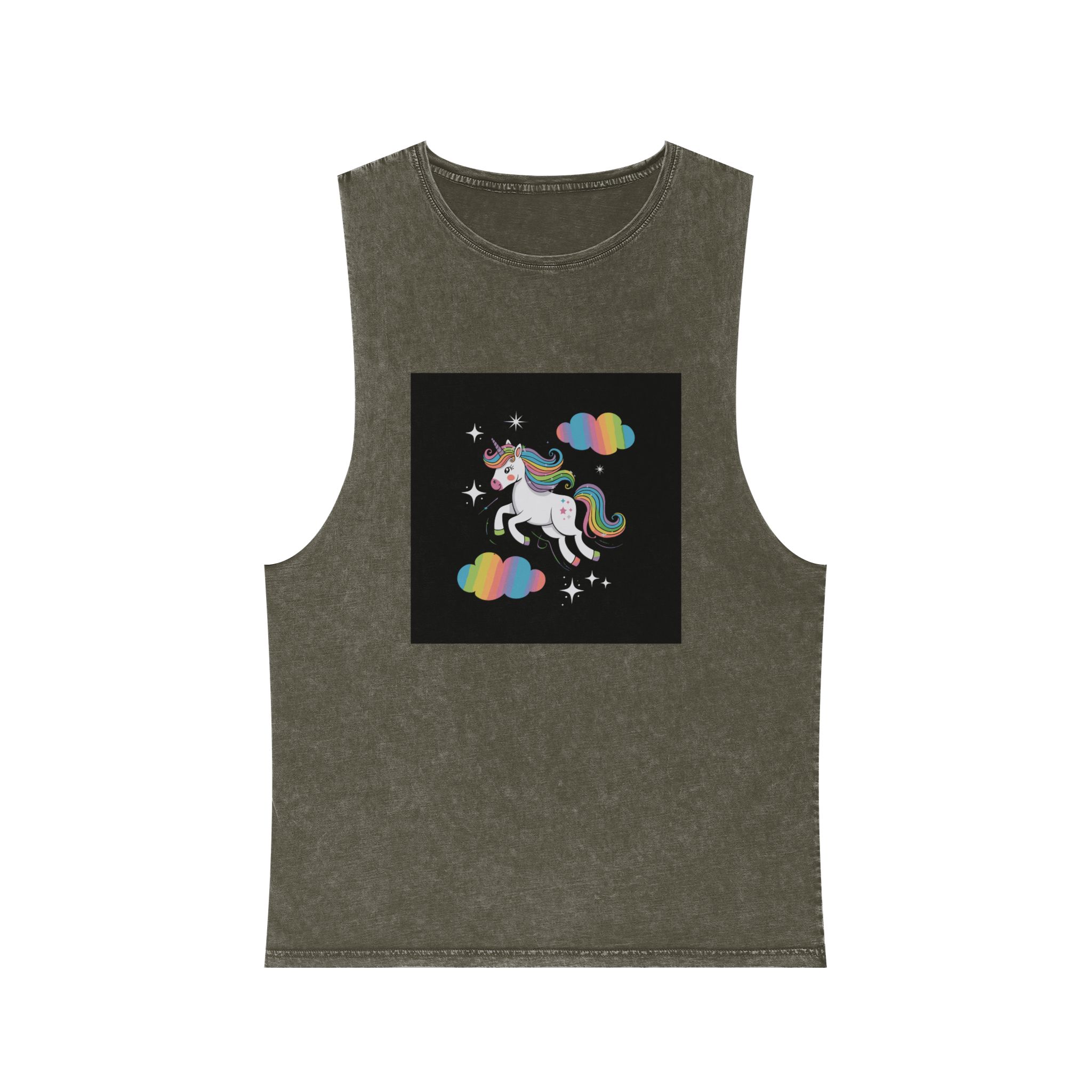 Rainbow With Rainbow It Words Unicorn Bottom Unisex Stonewash Tank Top - Image 5