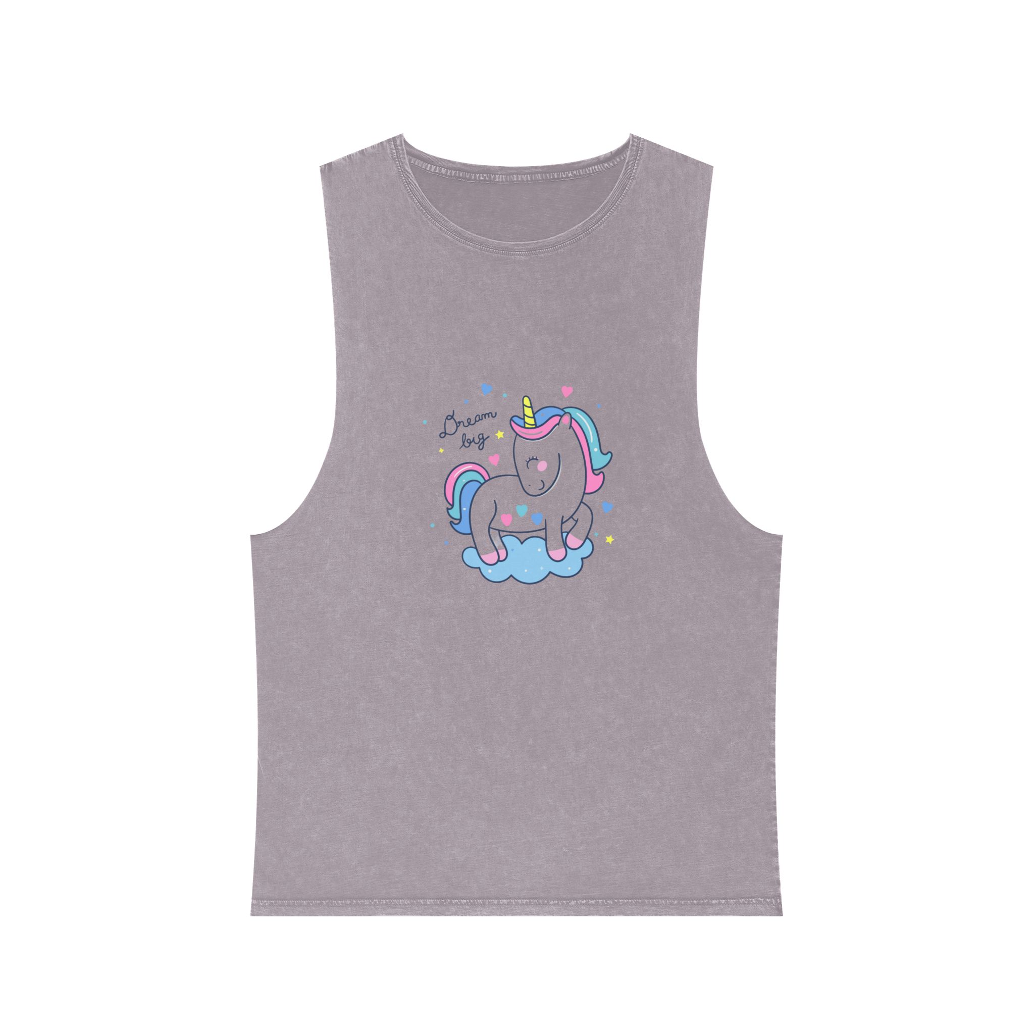 Cute Unicorn Cartoon Dream Big Series Hand Drawn Style Unisex Stonewash Tank Top - Image 17