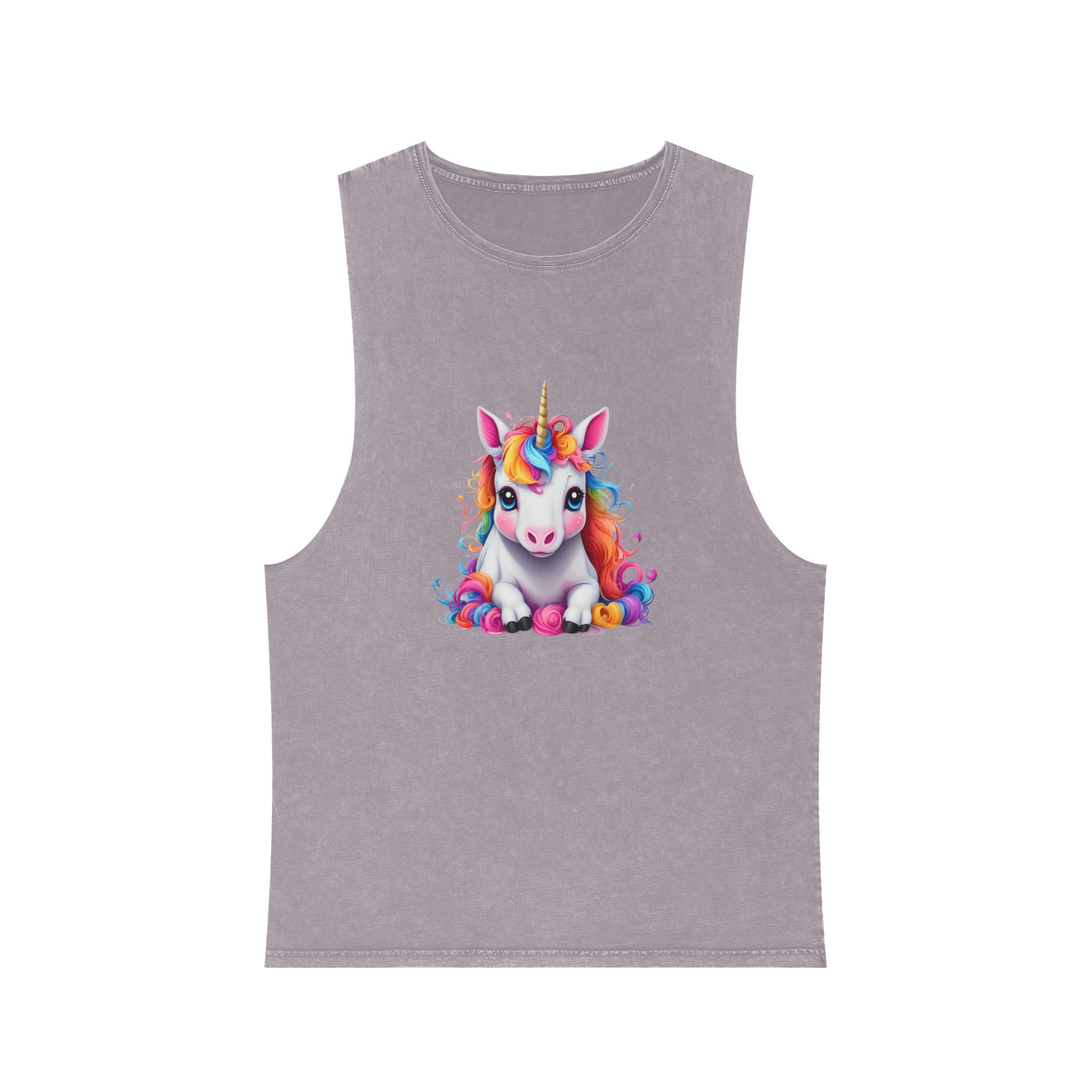 Cute Unicorn With Colorful Hair Isolated White Background Unisex Stonewash Tank Top - Image 17