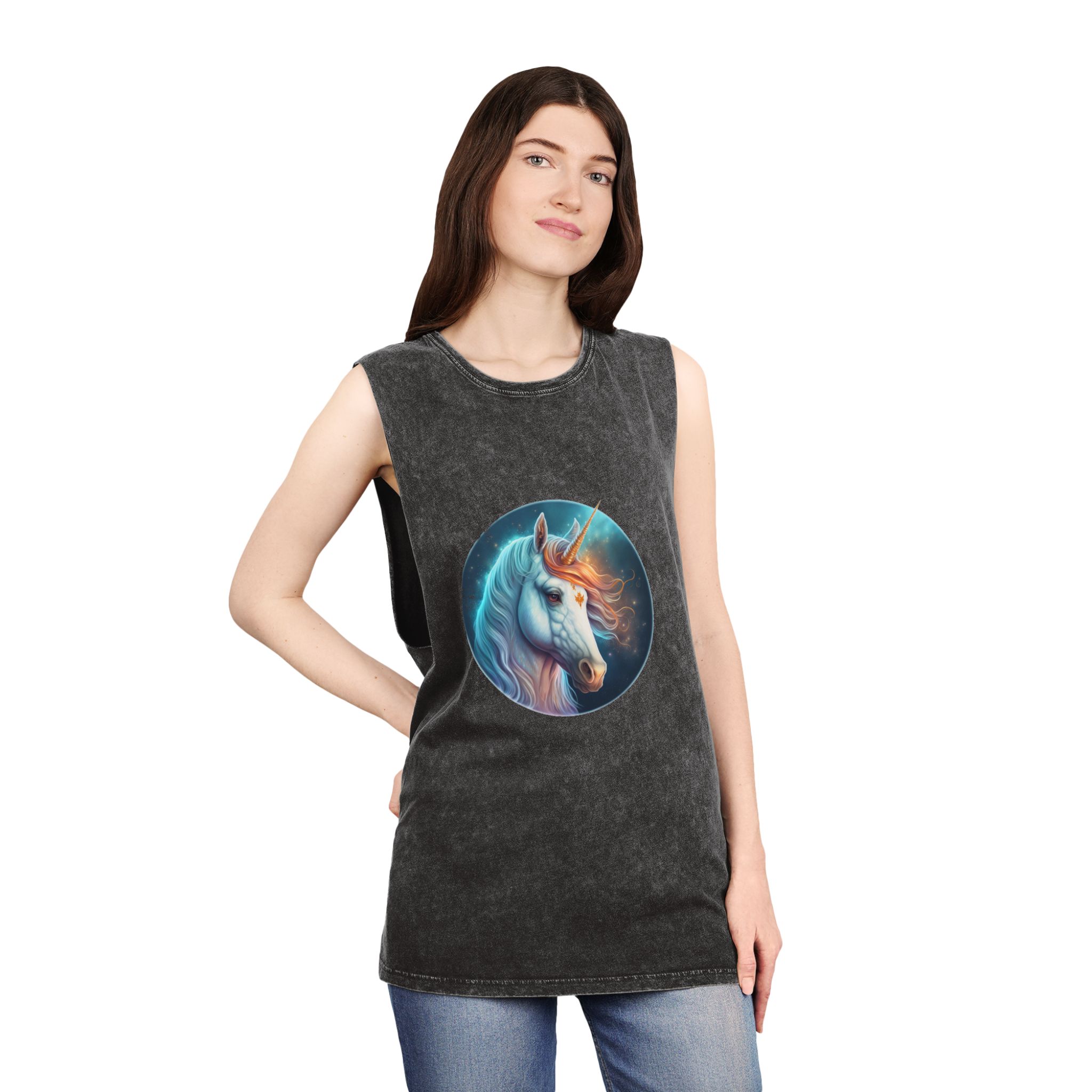 Adorable Colorful Unicorn Unisex Stonewash Tank Top - Image 4