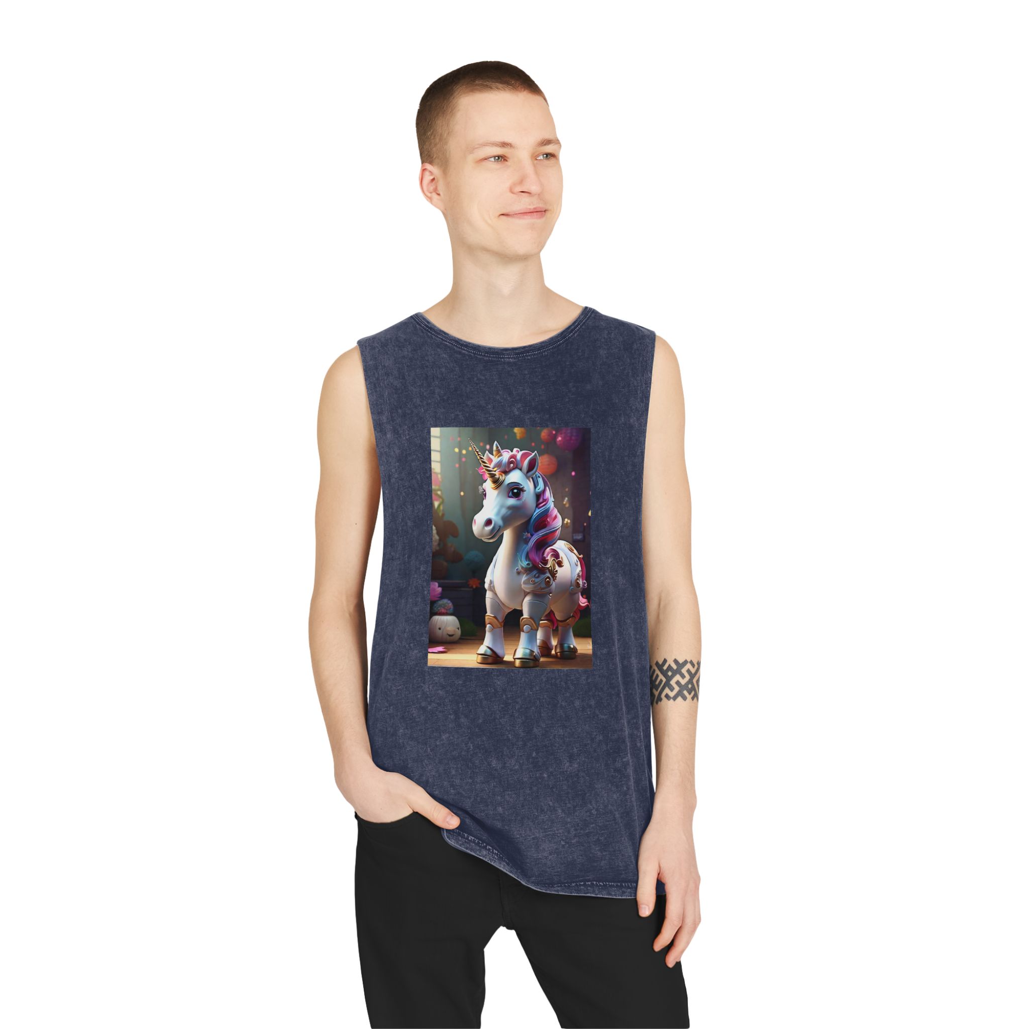 Animated Unicorn Children Generated By Ai (18) Unisex Stonewash Tank Top - Image 15