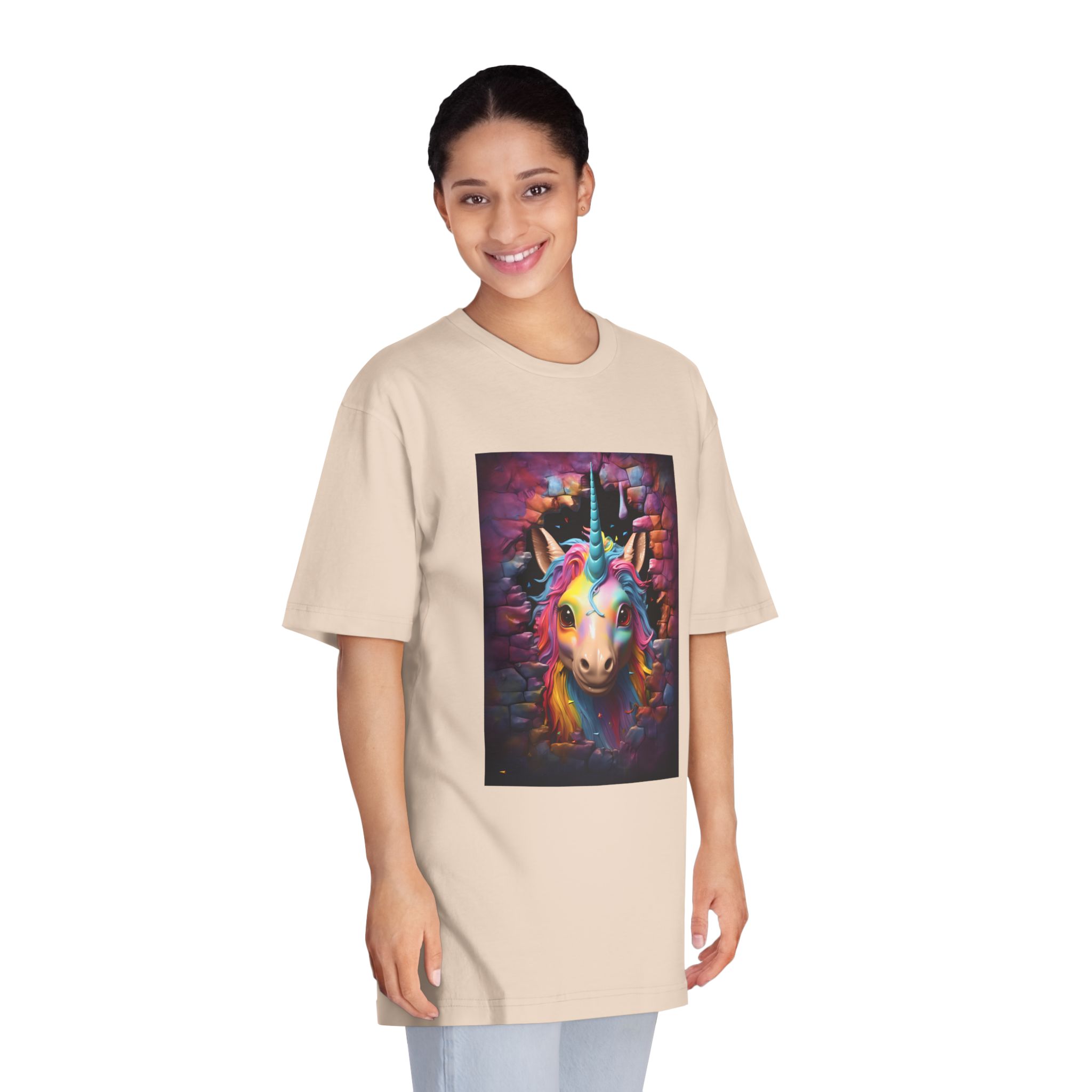 Cute Unicorn Cartoon Looking Through Wall Poster Illustration Kids Unisex Classic Crewneck T Shirt - Image 11