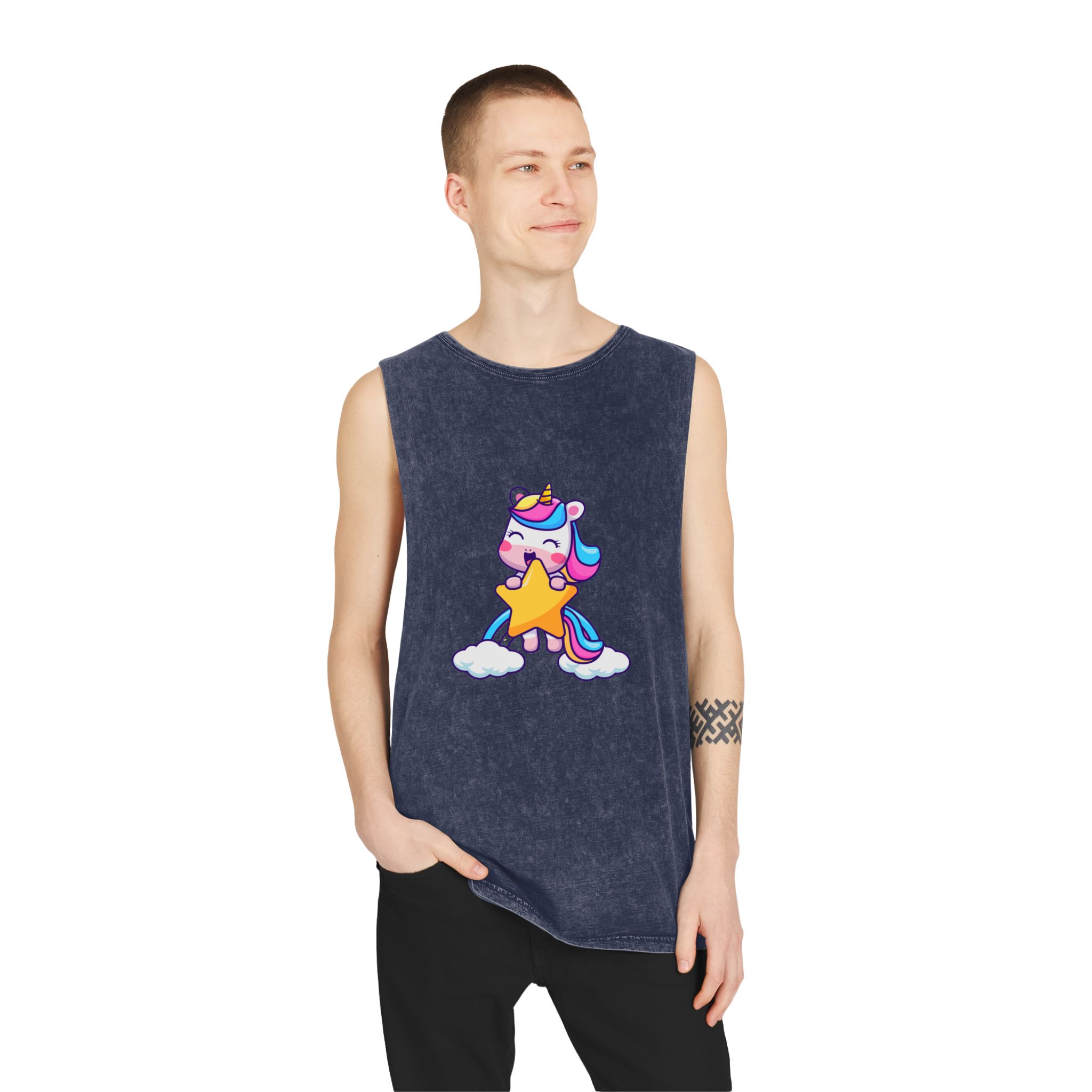 Cute Unicorn Double Star Unisex Stonewash Tank Top - Image 15