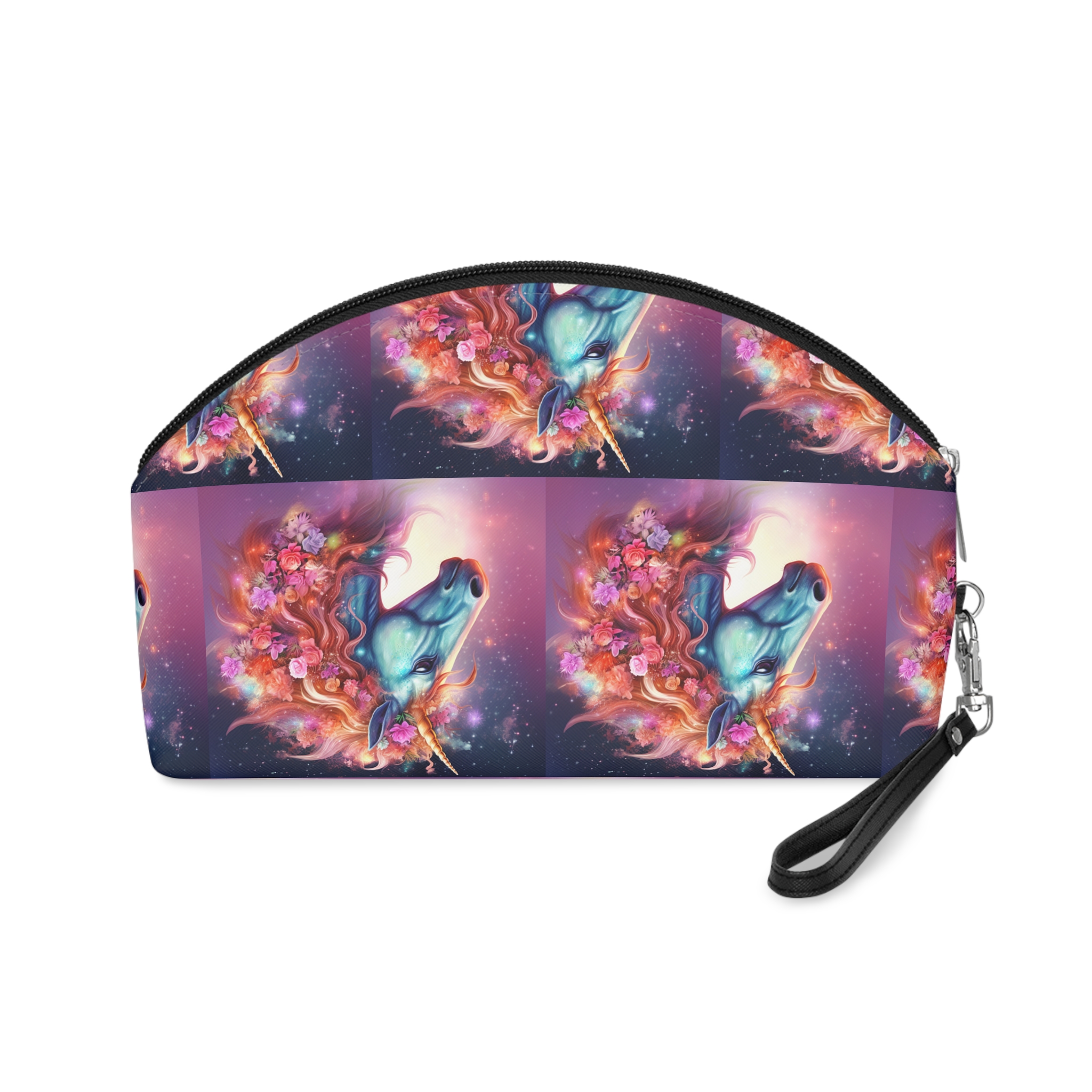 Unicorn With Flowers Its Mane Star Background Generative Ai Makeup Bag - Image 2