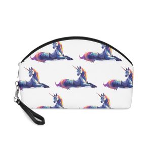 Colorful Unicorn With Unique Hairstyle Horn Sitting Vector Illustration(1) Makeup Bag