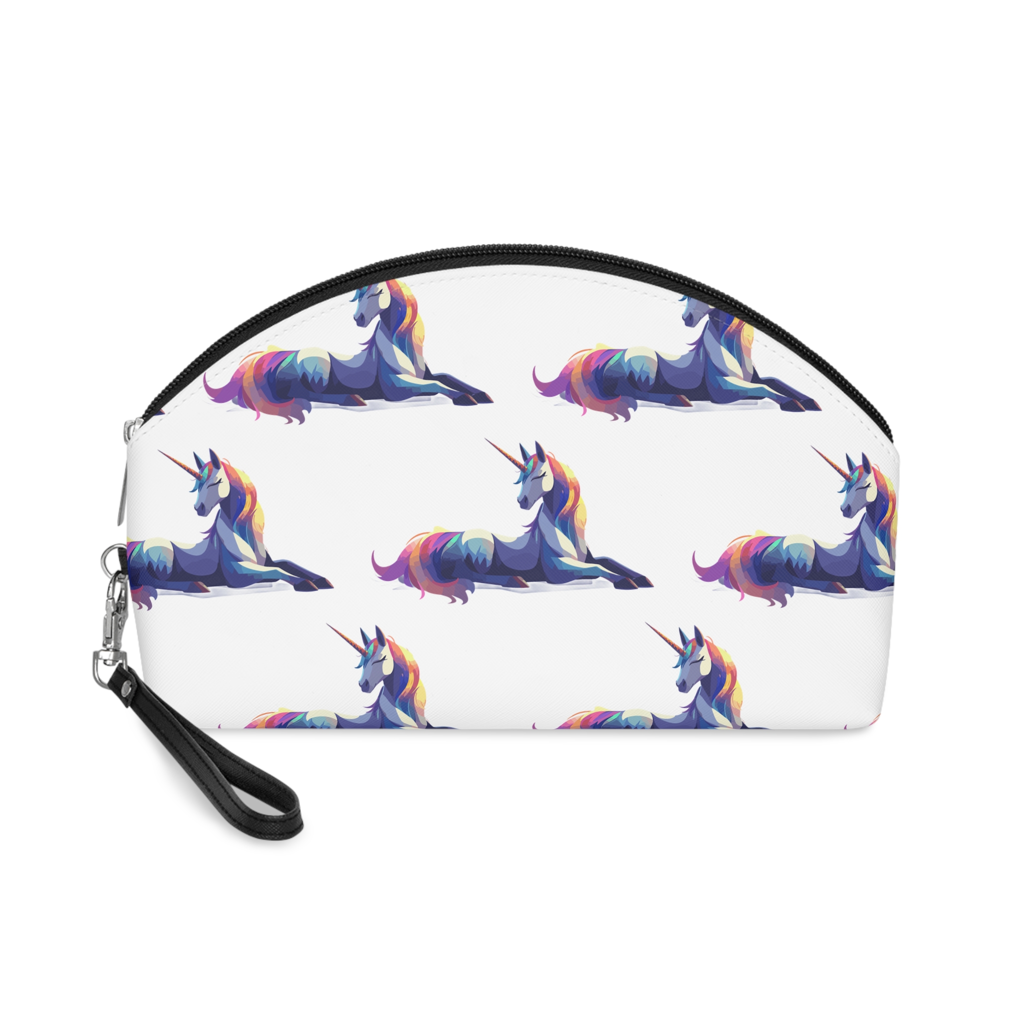 Colorful Unicorn With Unique Hairstyle Horn Sitting Vector Illustration(1) Makeup Bag