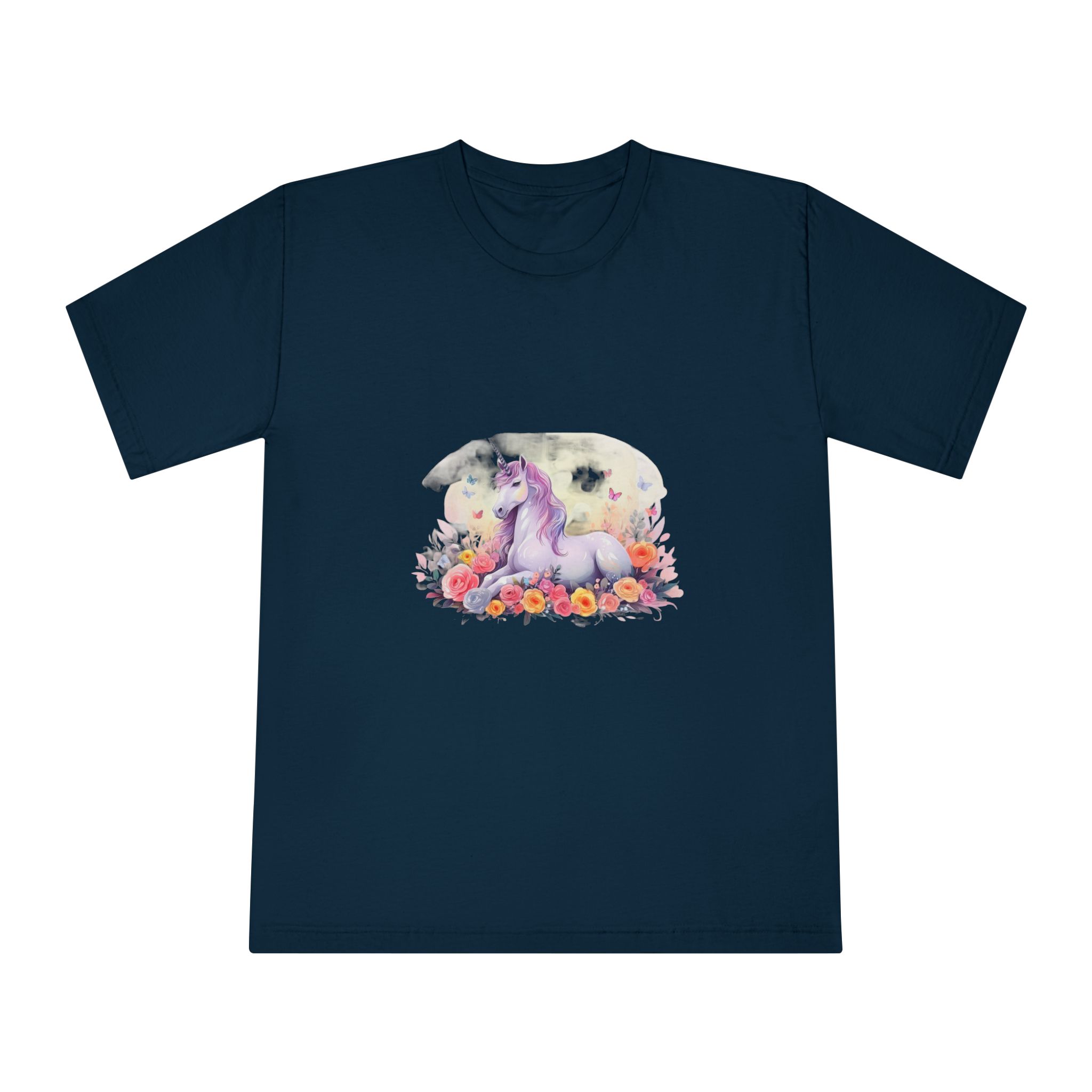 Illustration Little Unicorn Sits With Flowers Unisex Classic Crewneck T Shirt - Image 17