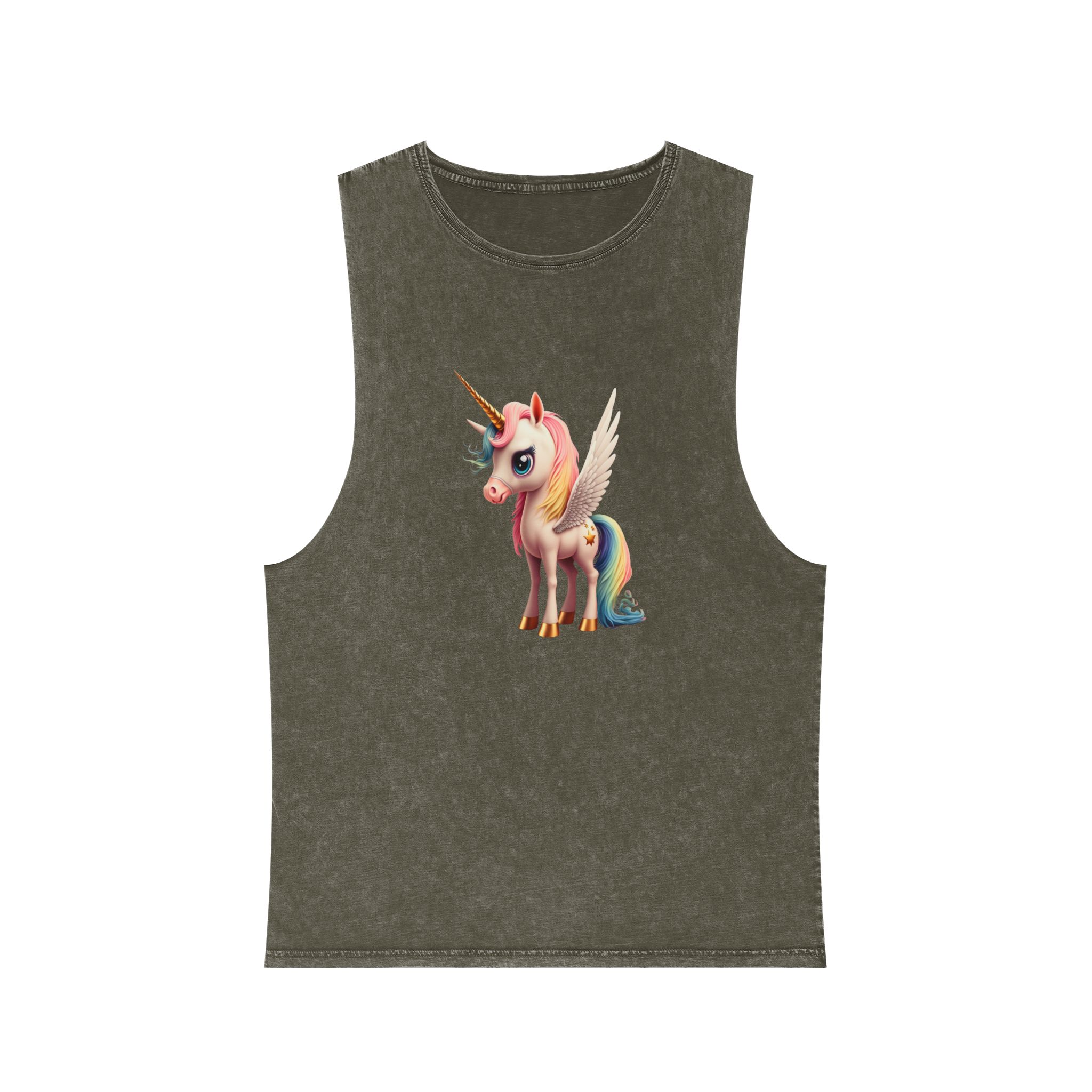 Cartoon Unicorn With Wings Pink Background Generative Ai Unisex Stonewash Tank Top - Image 5