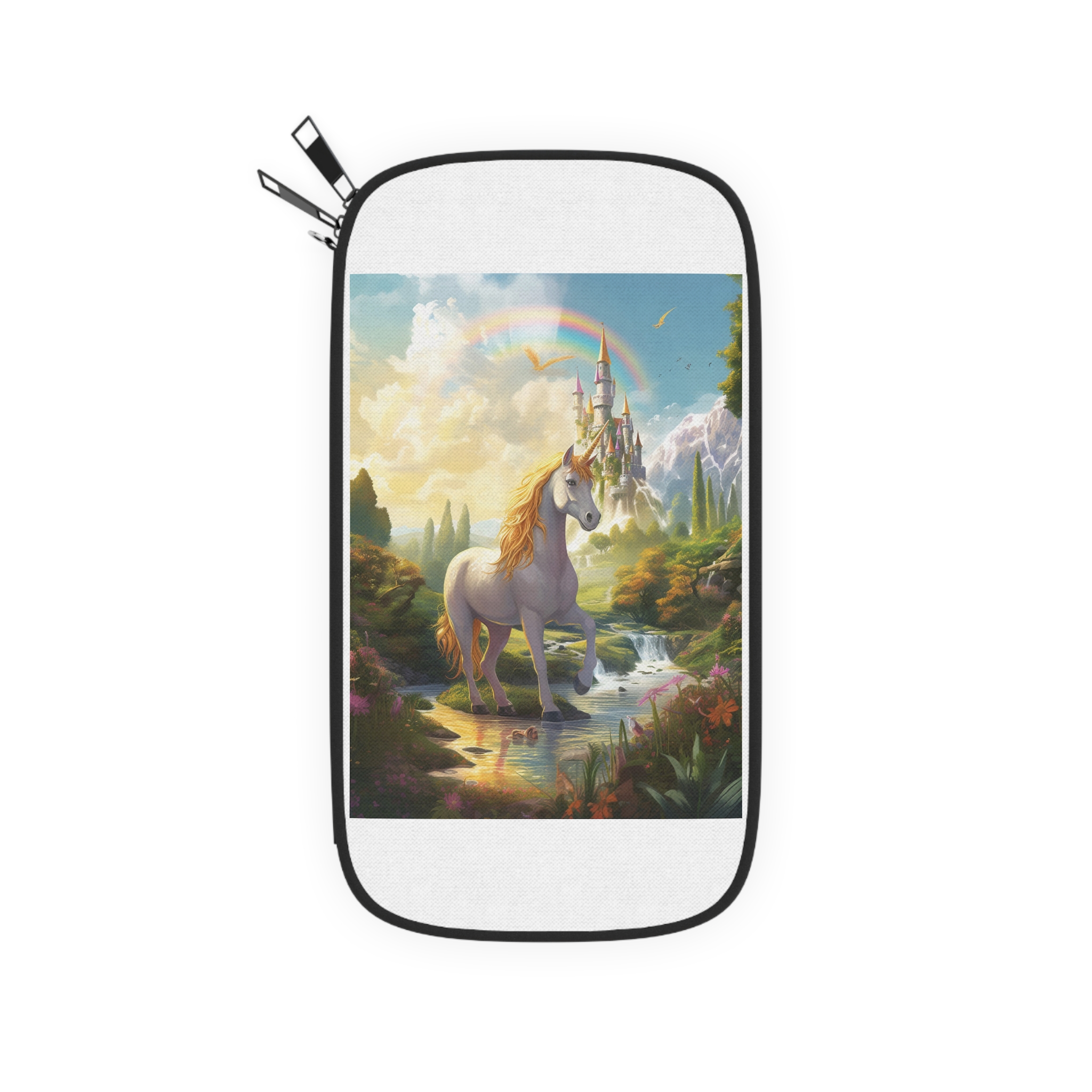 Painting Unicorn Fantasy Setting With Castle Background Generative Ai Passport Wallet - Image 2