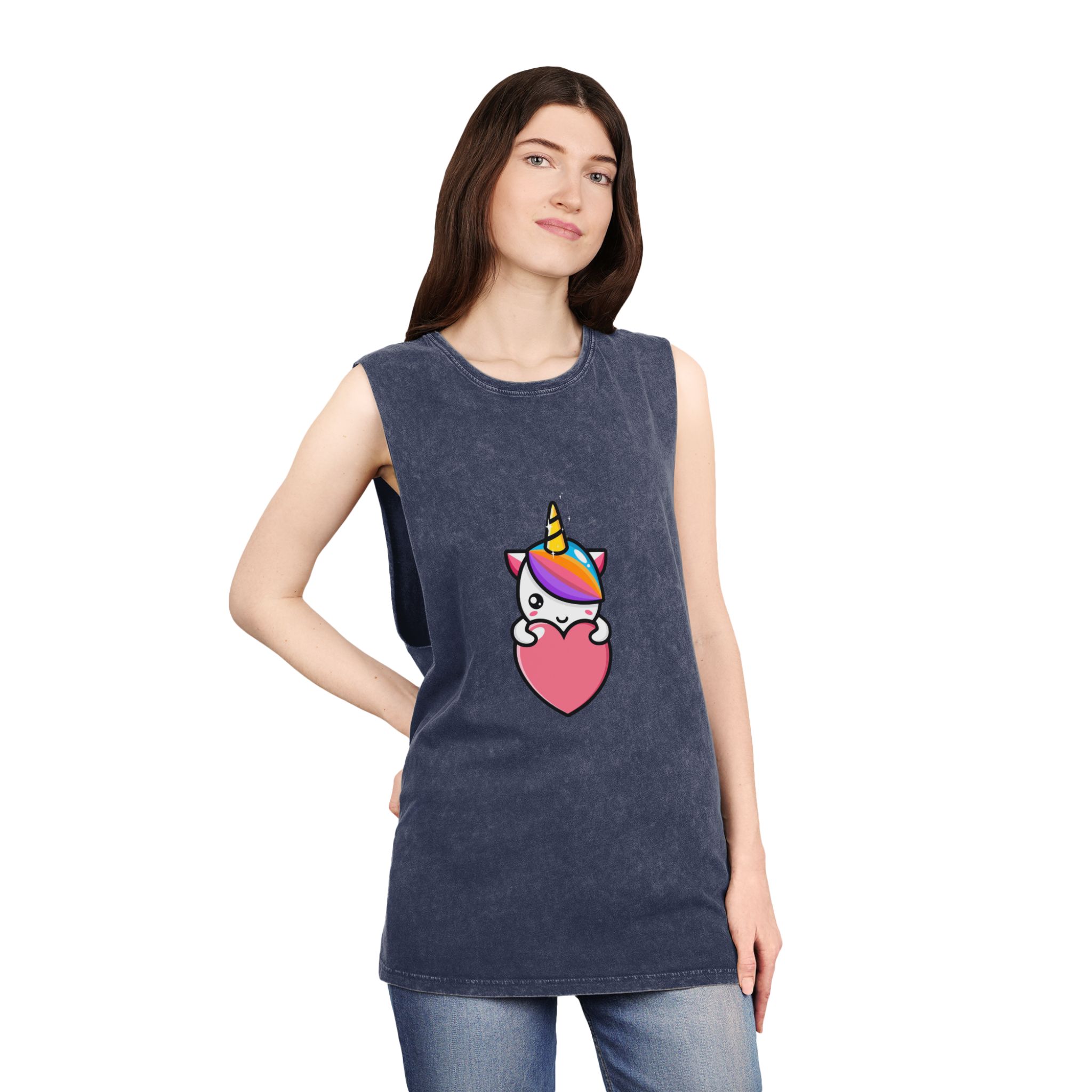 Cute Unicorn Mascot Design (7) Unisex Stonewash Tank Top - Image 16