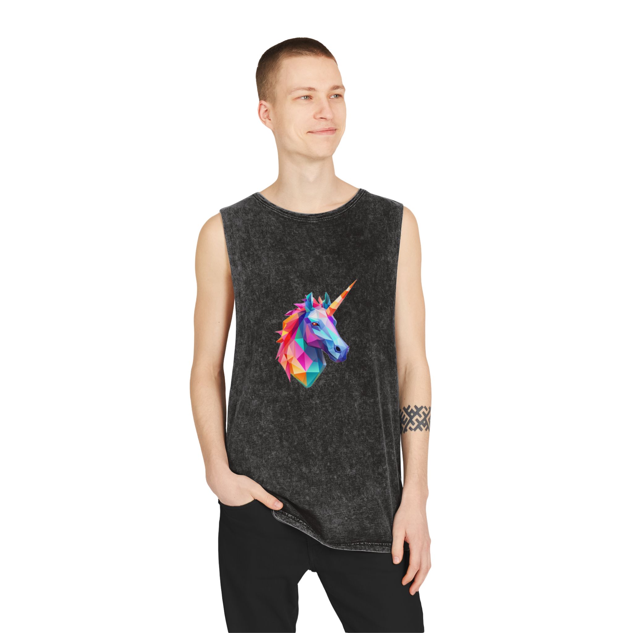 Mythical Unicorn With Poly Style (1) Unisex Stonewash Tank Top - Image 3
