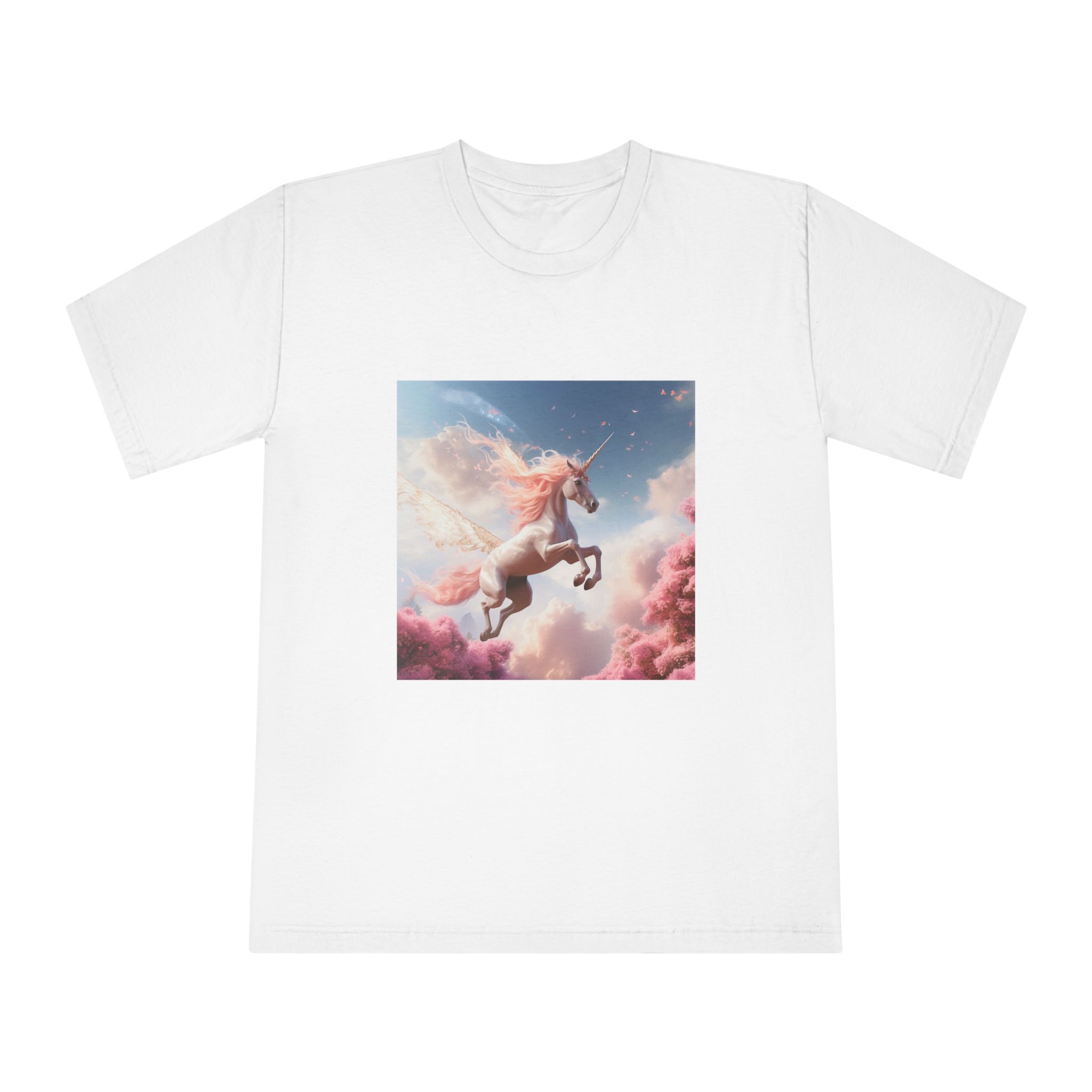 Unicorn With Pink Mane Flying Through Sky With Pink Trees Generative Ai Unisex Classic Crewneck T Shirt