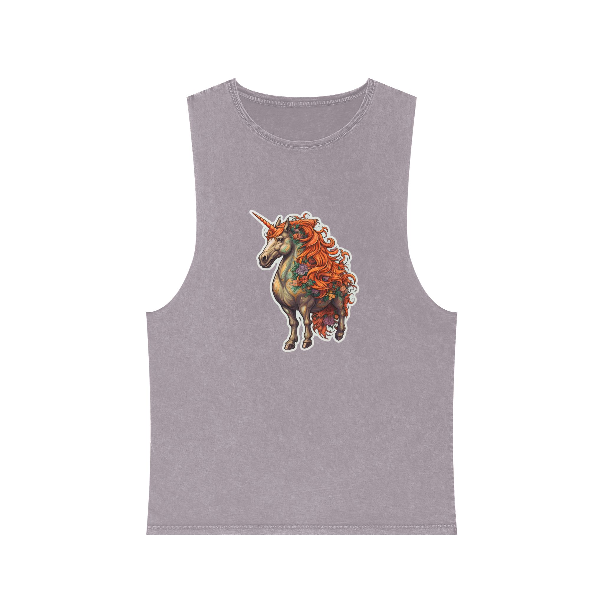 Drawing Unicorn With Flowers Picture Unicorn Unisex Stonewash Tank Top - Image 17
