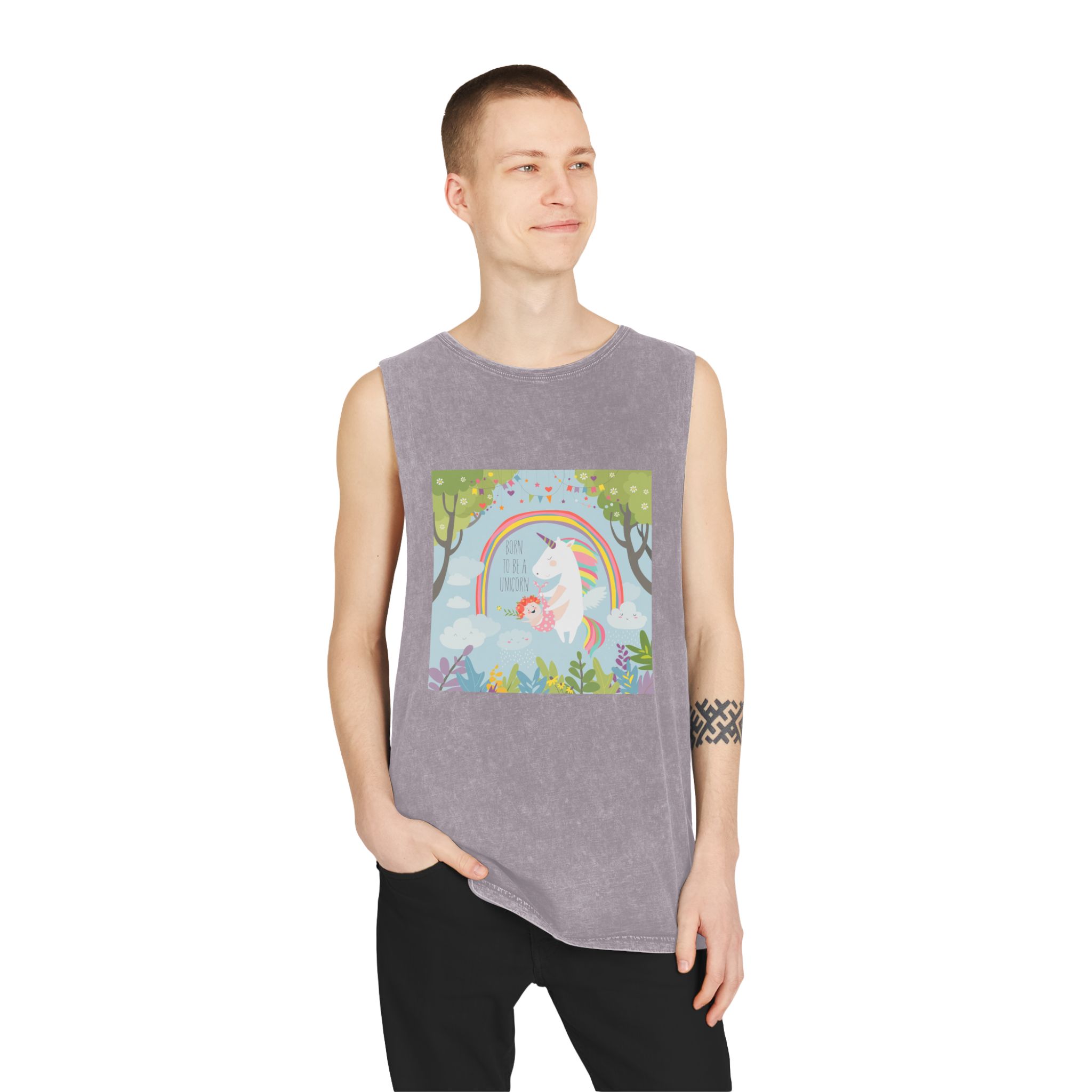 Cute Unicorn With Baby Unisex Stonewash Tank Top - Image 19