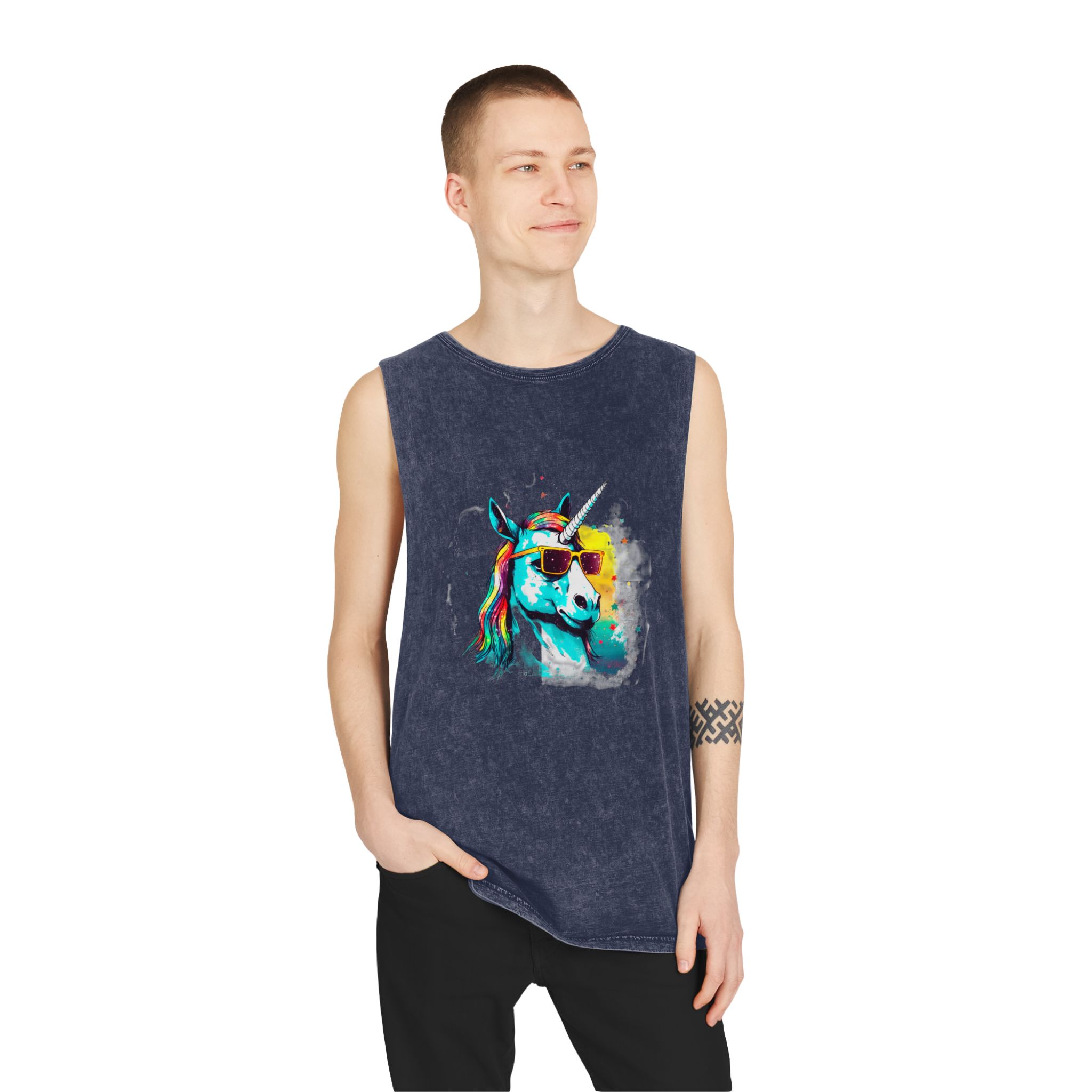 Cute Cartoon Baby Unicorn Isolated Transparent Background Ideal Tshirt Prints Stickers Mugs Unisex Stonewash Tank Top - Image 15
