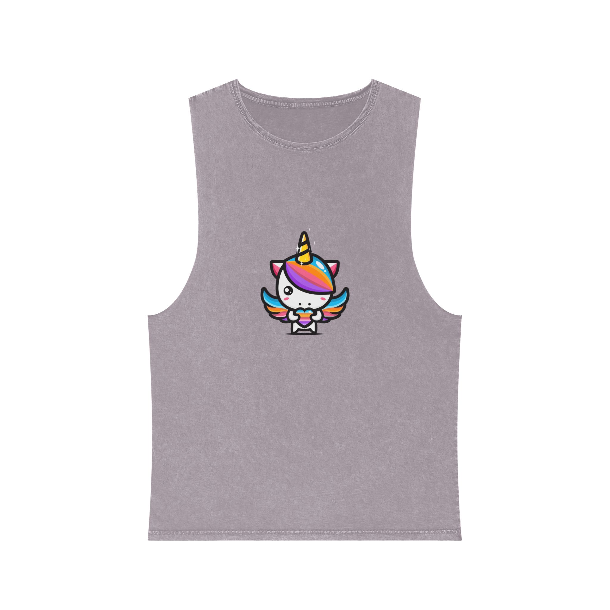 Cute Unicorn Hugging Colorful Heart Unisex Stonewash Tank Top - Image 17