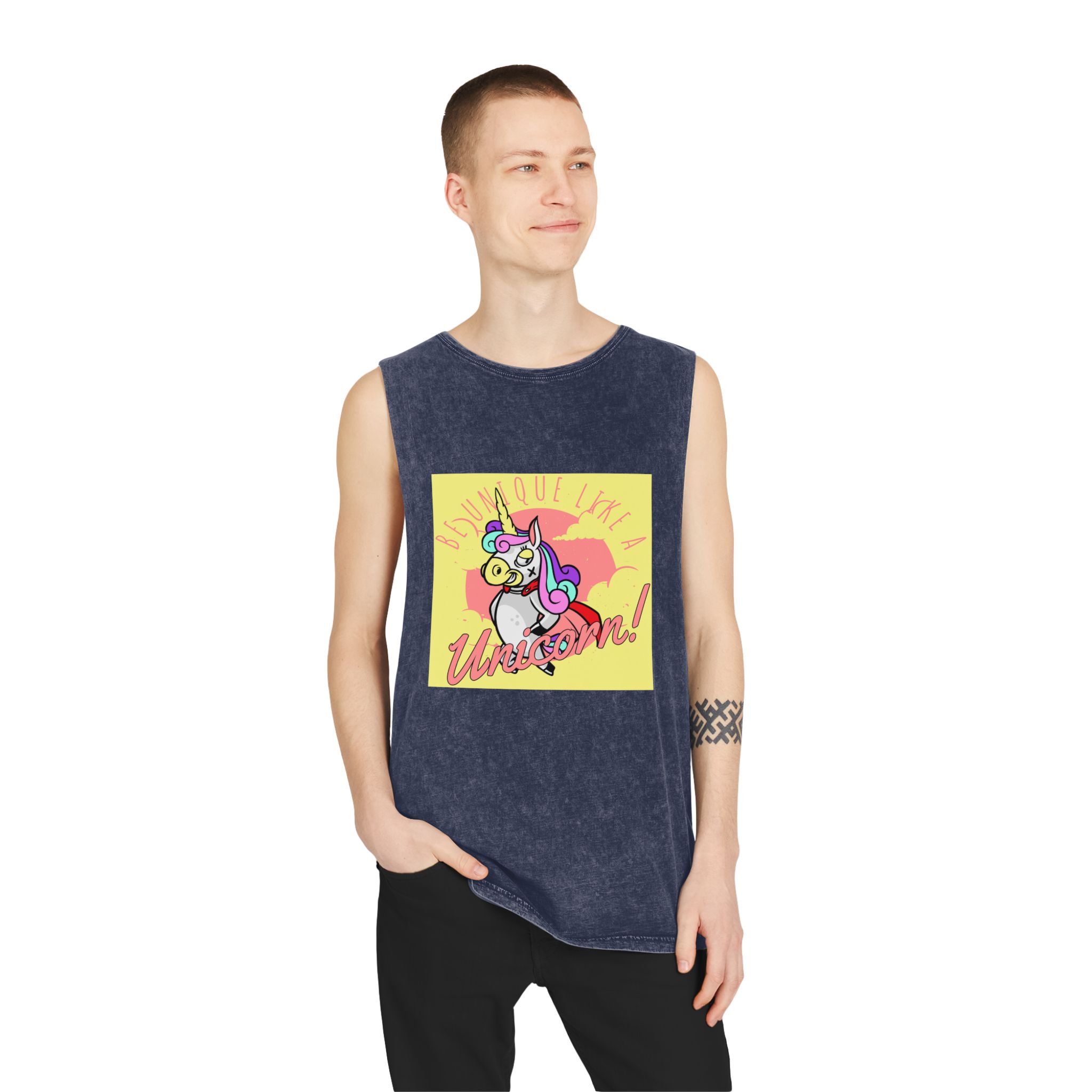 Be Unique Like Unicorn Unisex Stonewash Tank Top - Image 15