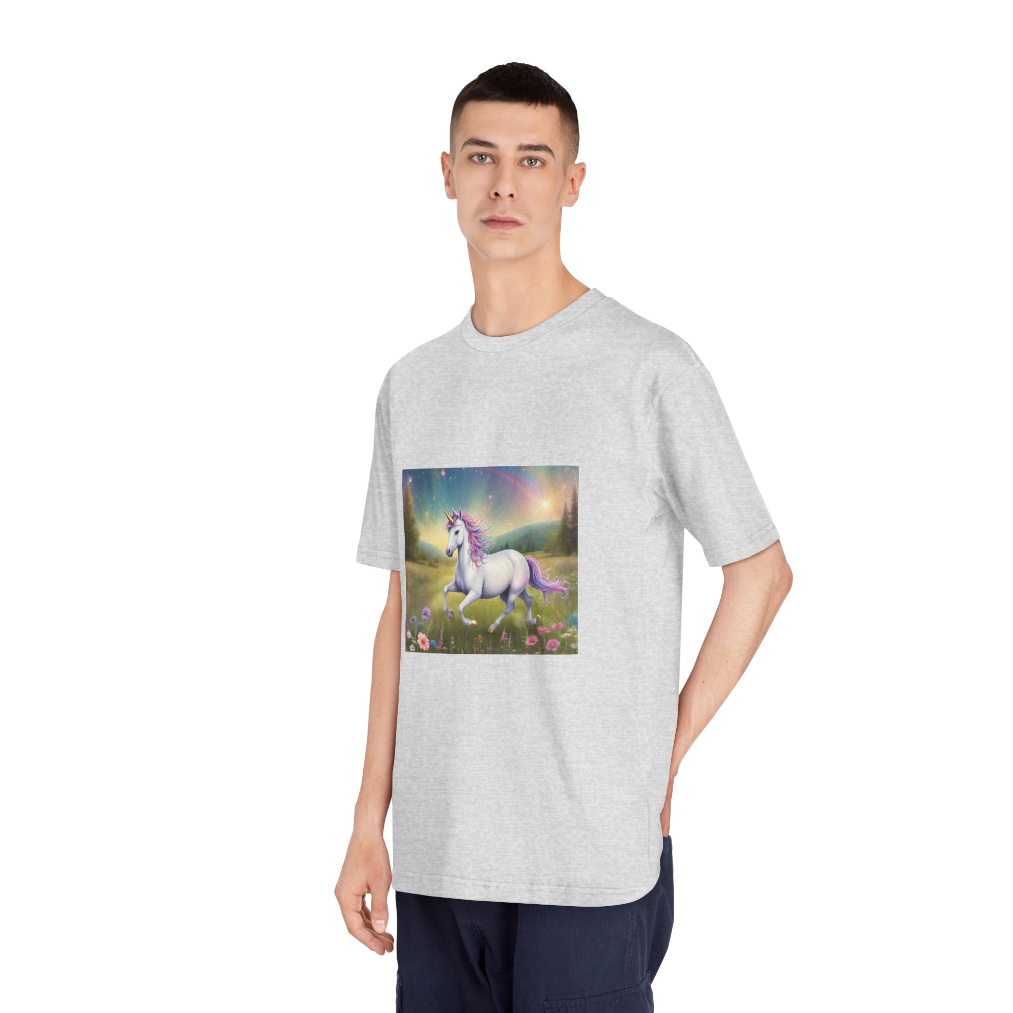 Beautiful Unicorn Running Magical Meadow Unicorn Background Images Whimsical Unicorn (7) Unisex Classic Crewneck T Shirt - Image 16
