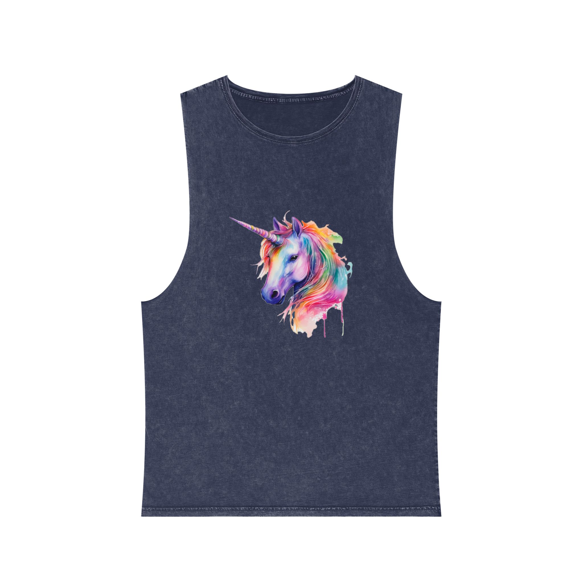 Unicorn Portrait Watercolor Illustration Rainbow Animal Watercolor Character Isolated White Copy Unisex Stonewash Tank Top - Image 13