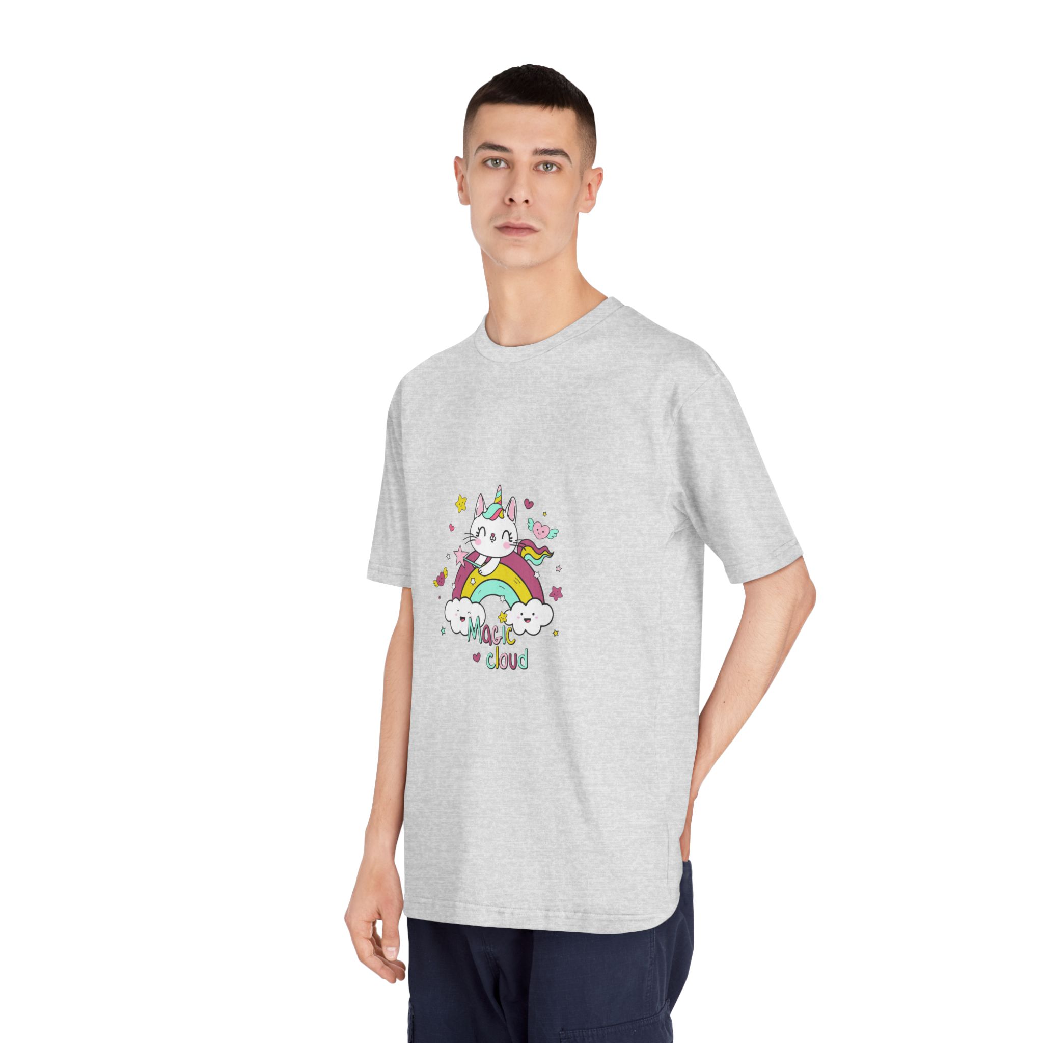 Unicorn Cat Rainbow With Magic Cloud Illustration Unisex Classic Crewneck T Shirt - Image 16