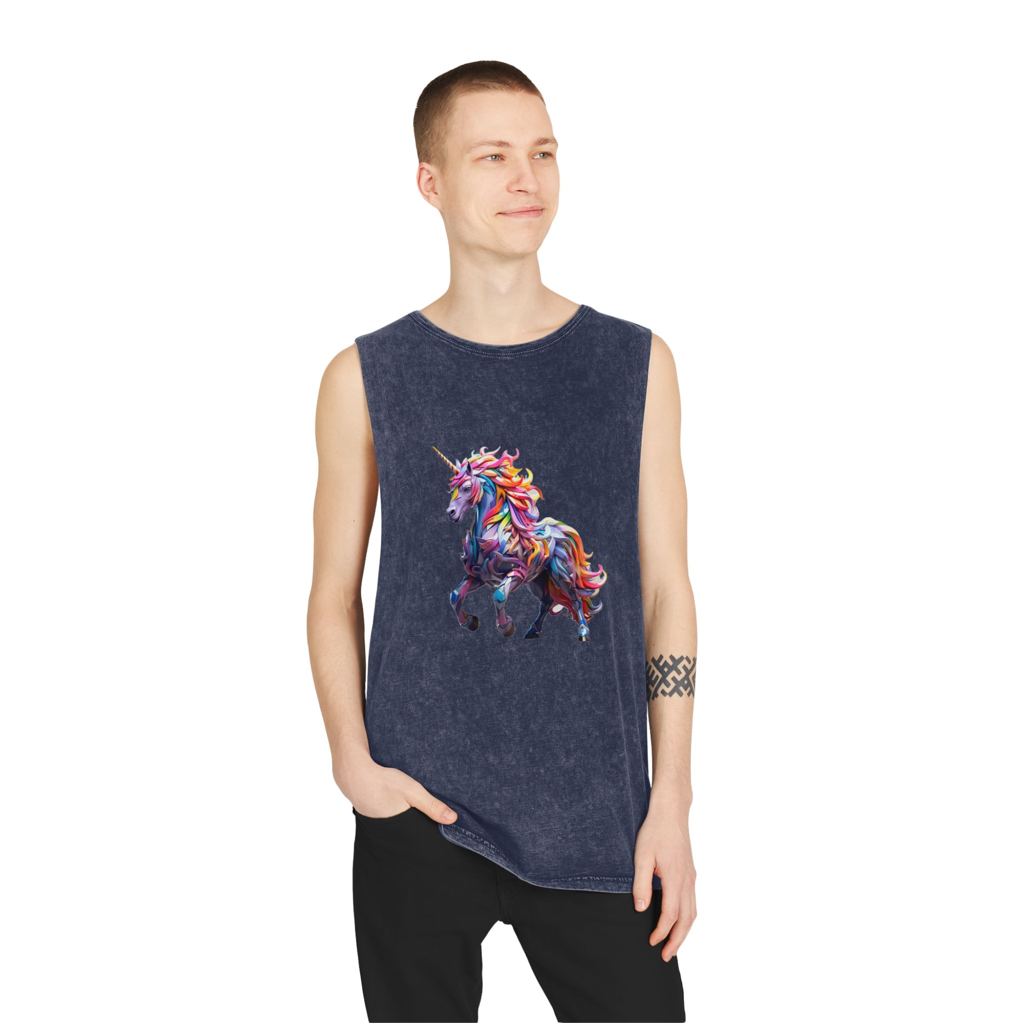 Colorful 3d Mythical Unicorn (4) Unisex Stonewash Tank Top - Image 15